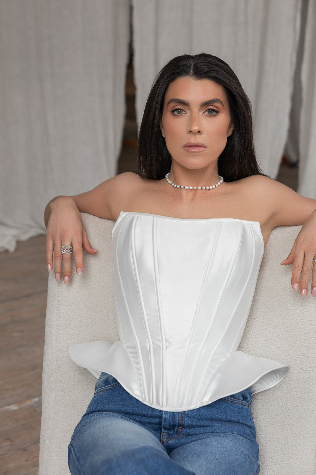 925 sterling silver freshwater pearl, multi-stone choker Couleurs
