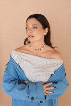 Gold-filled malachite, freshwater pearl choker Le Galet