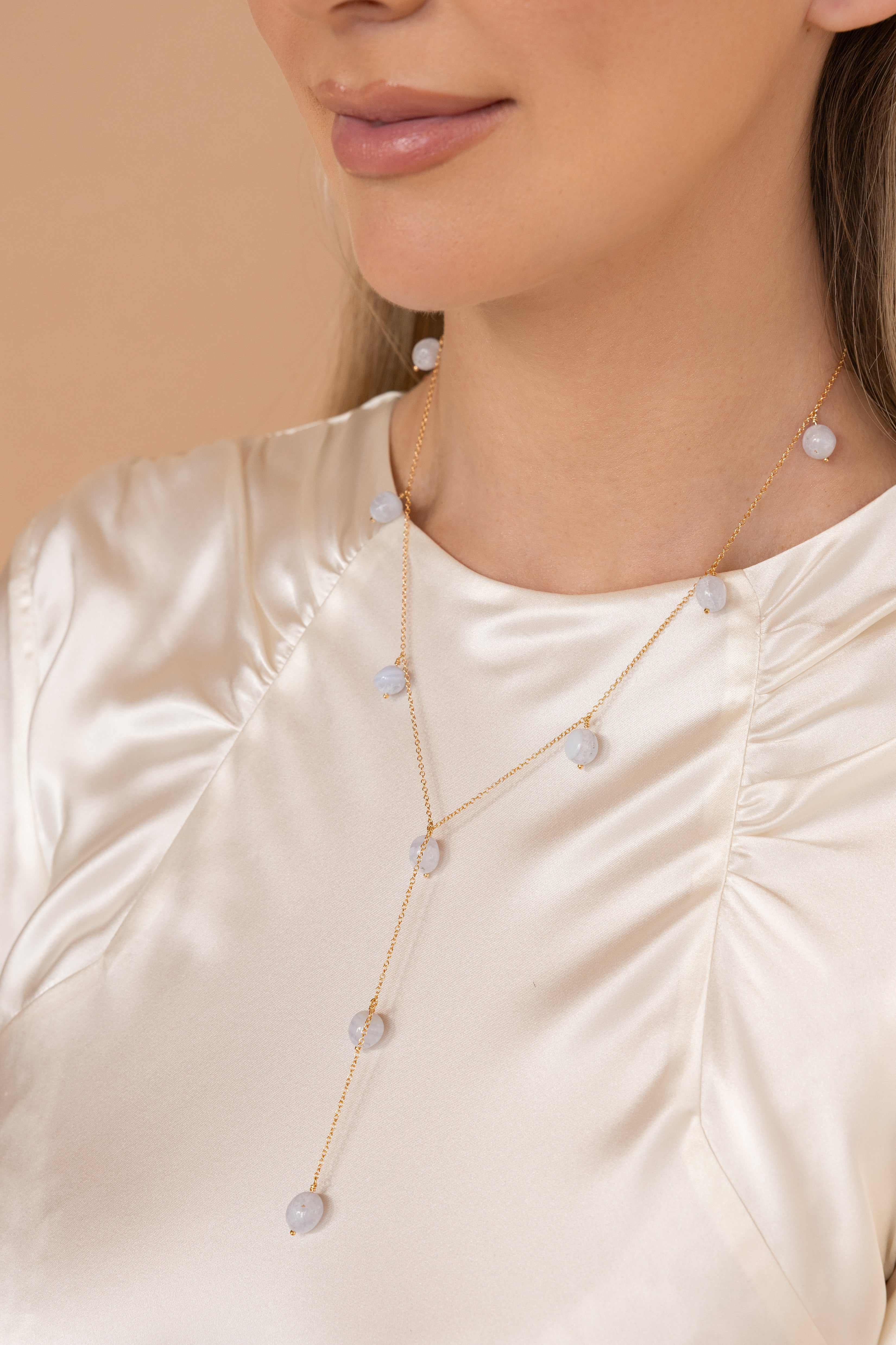 Gold-filled blue lace agate necklace Muguet