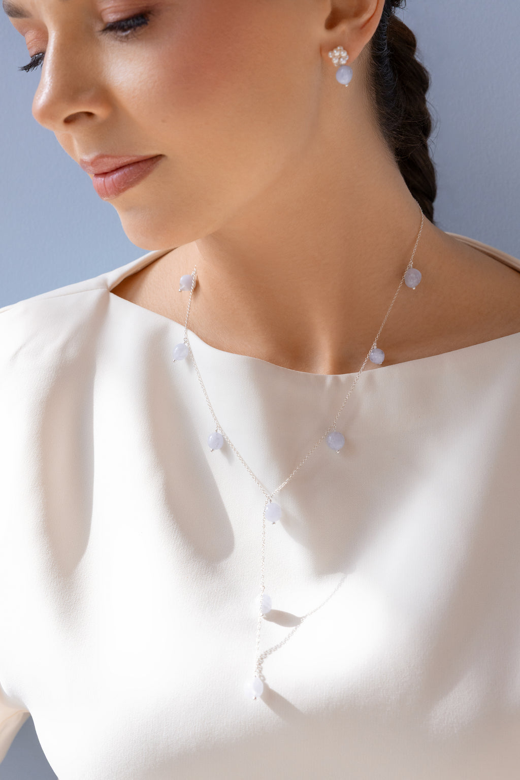 925 sterling silver blue lace agate necklace Muguet