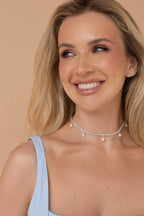 925 sterling silver blue lace agate, white freshwater pearl necklace Sauvage