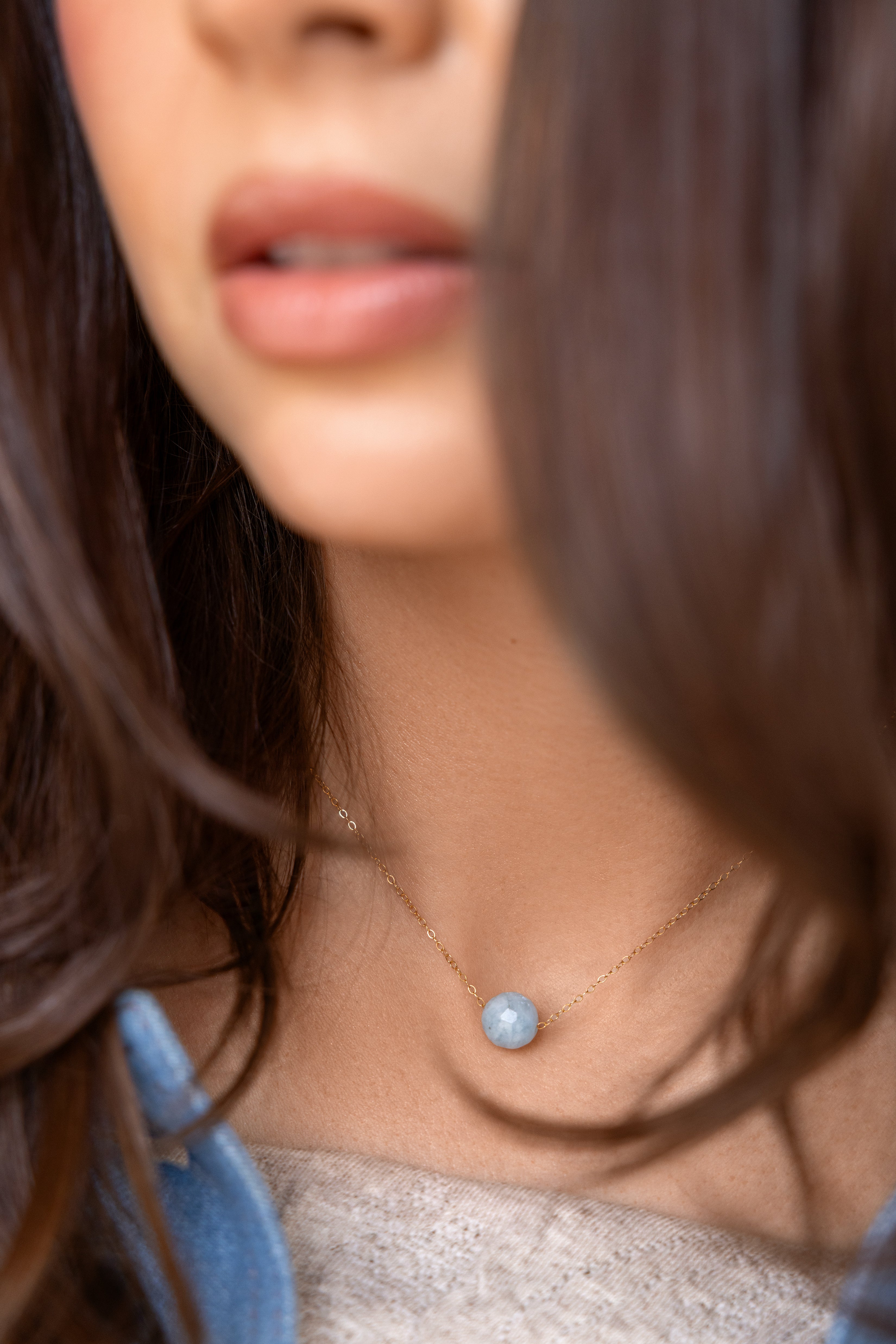 Gold-filled aquamarine necklace La Boule