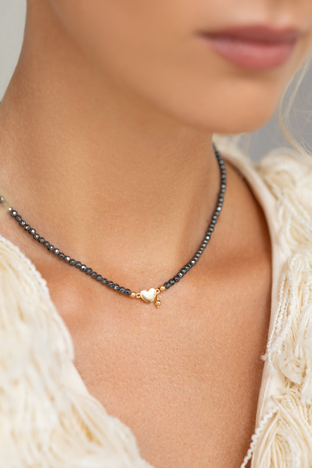 Gold-filled hematite necklace Cœur Aimant