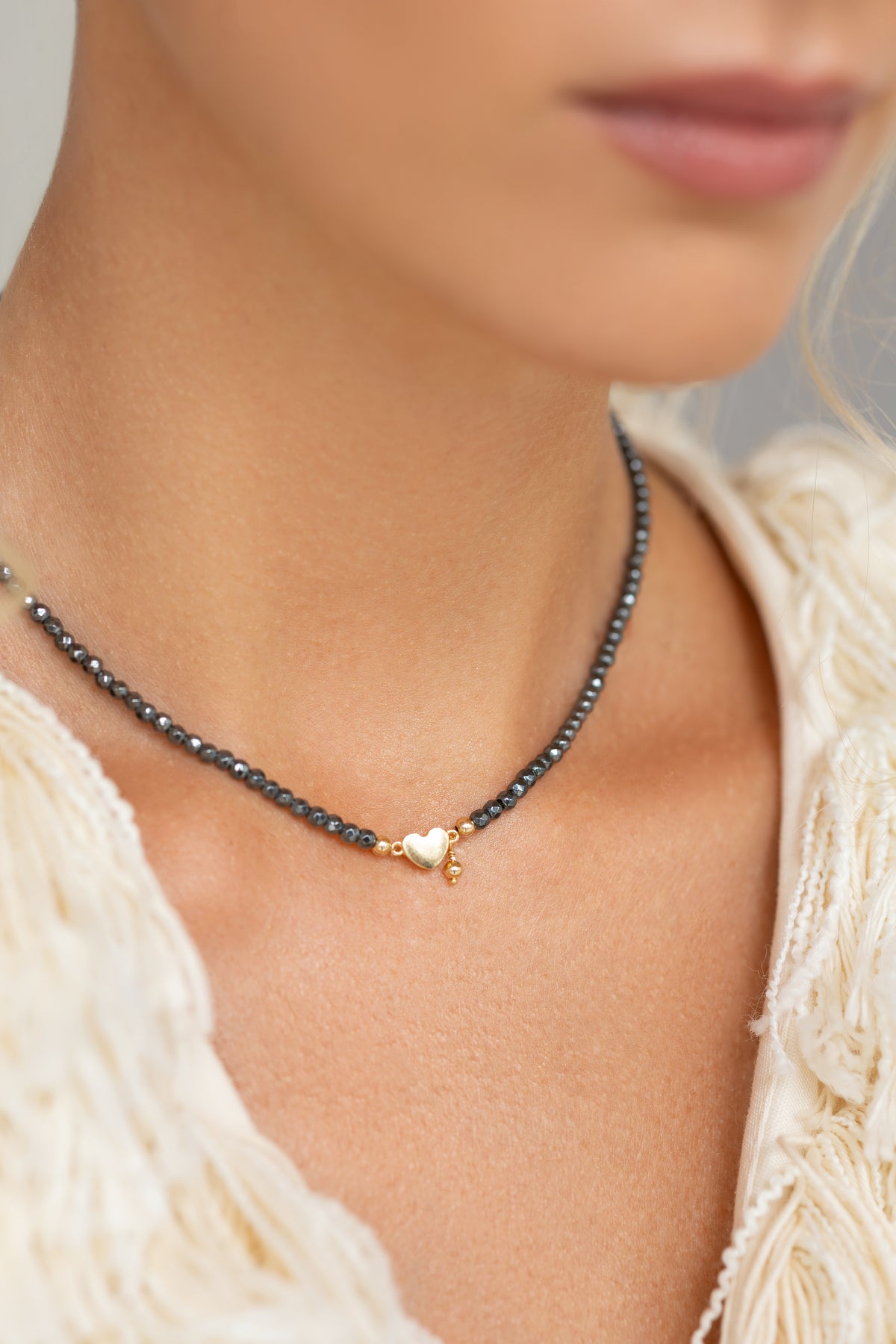 Gold-filled hematite necklace Cœur Aimant