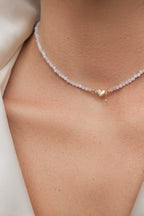 Gold-filled blue lace agate necklace Cœur Aimant