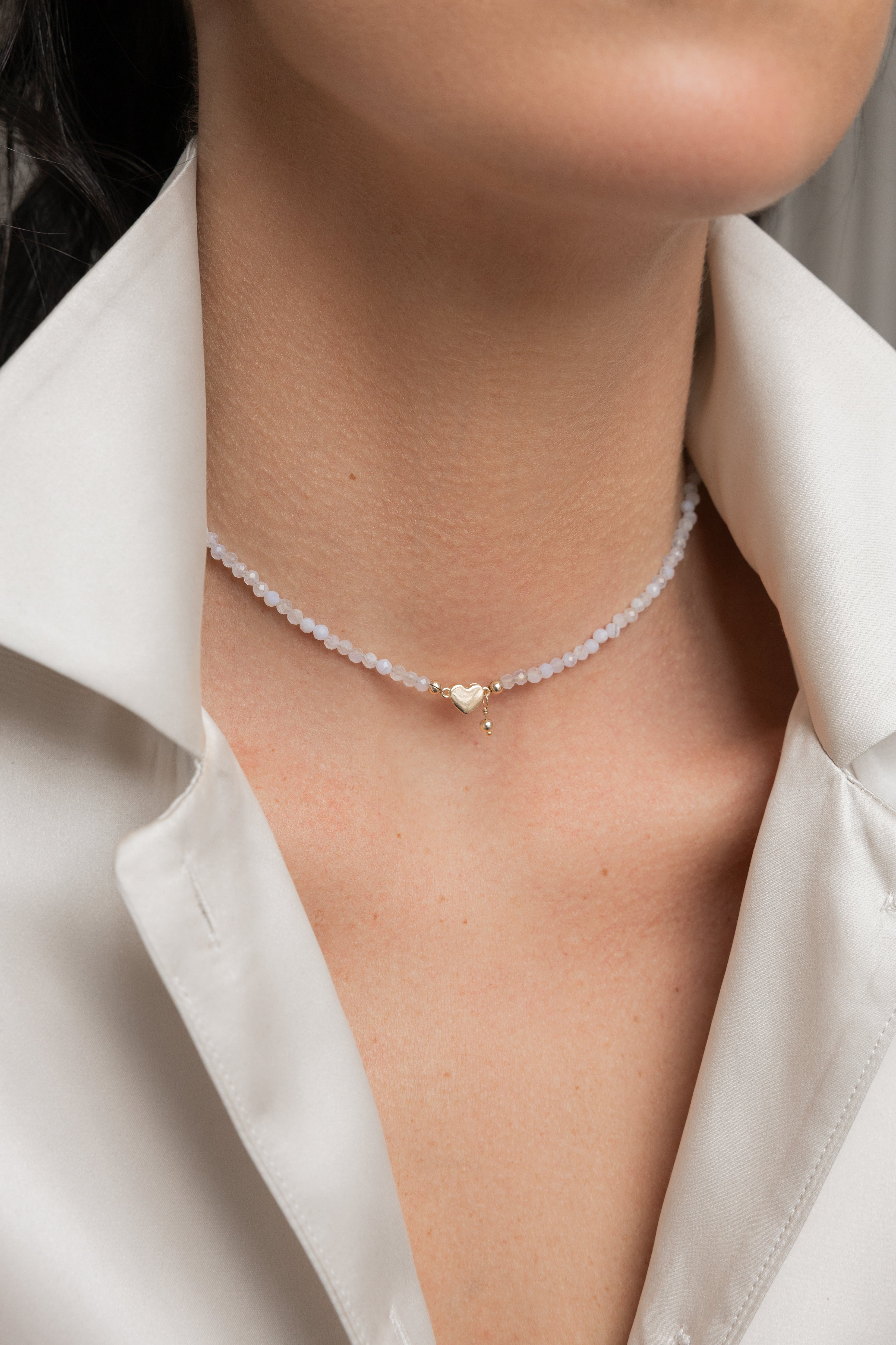 Gold-filled blue lace agate necklace Cœur Aimant
