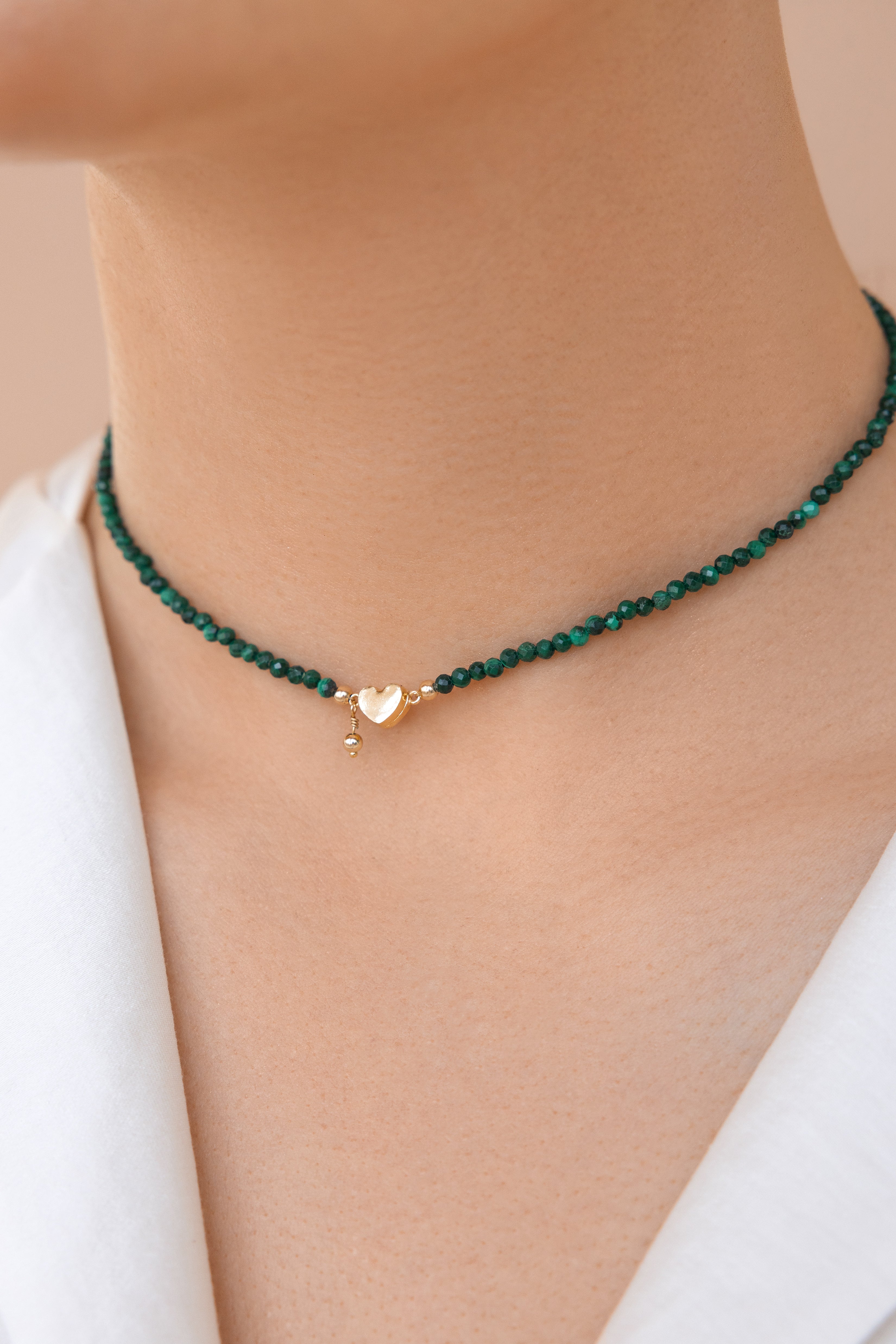 Gold-filled malachite necklace Cœur Aimant