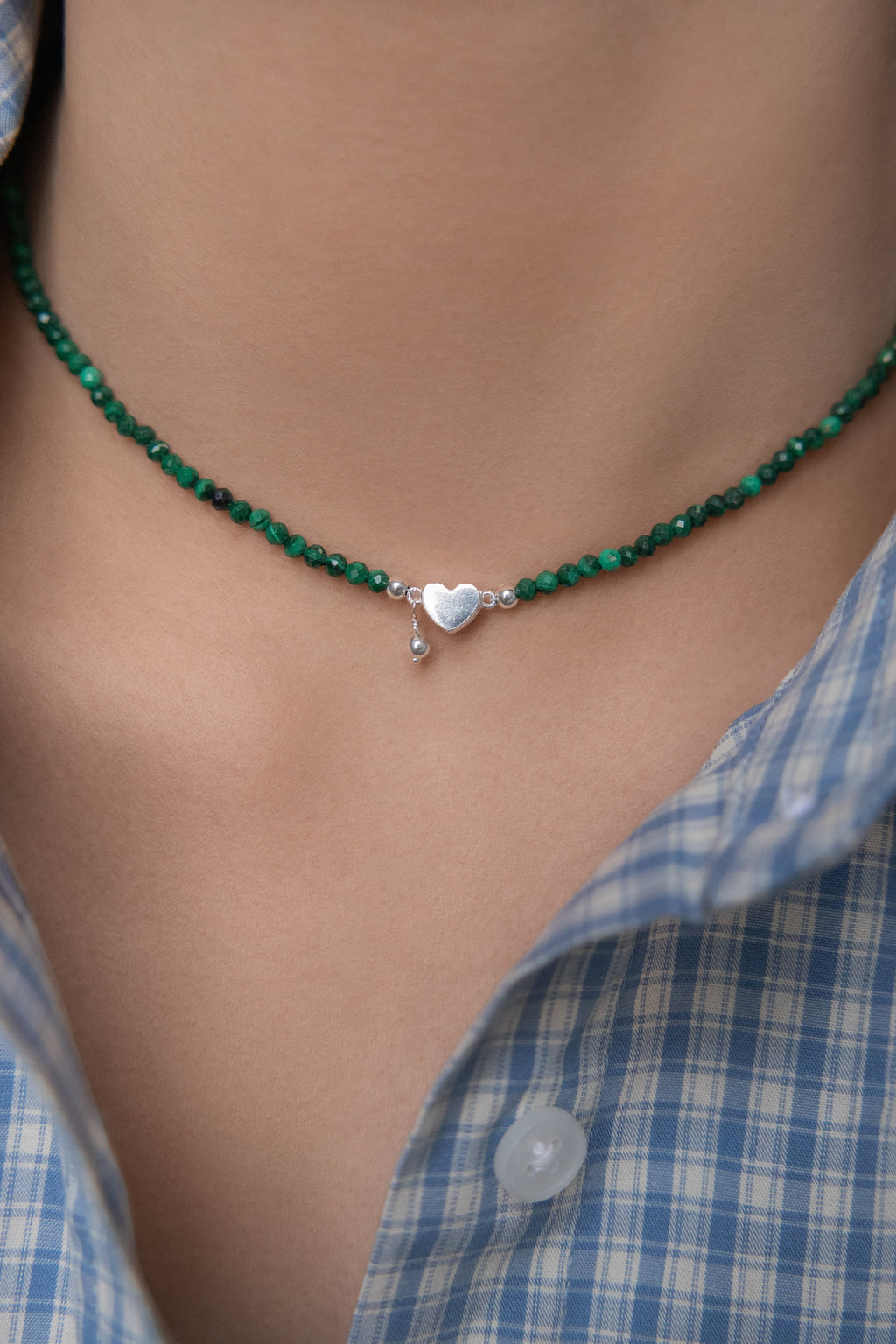925 sterling silver malachite necklace Cœur Aimant