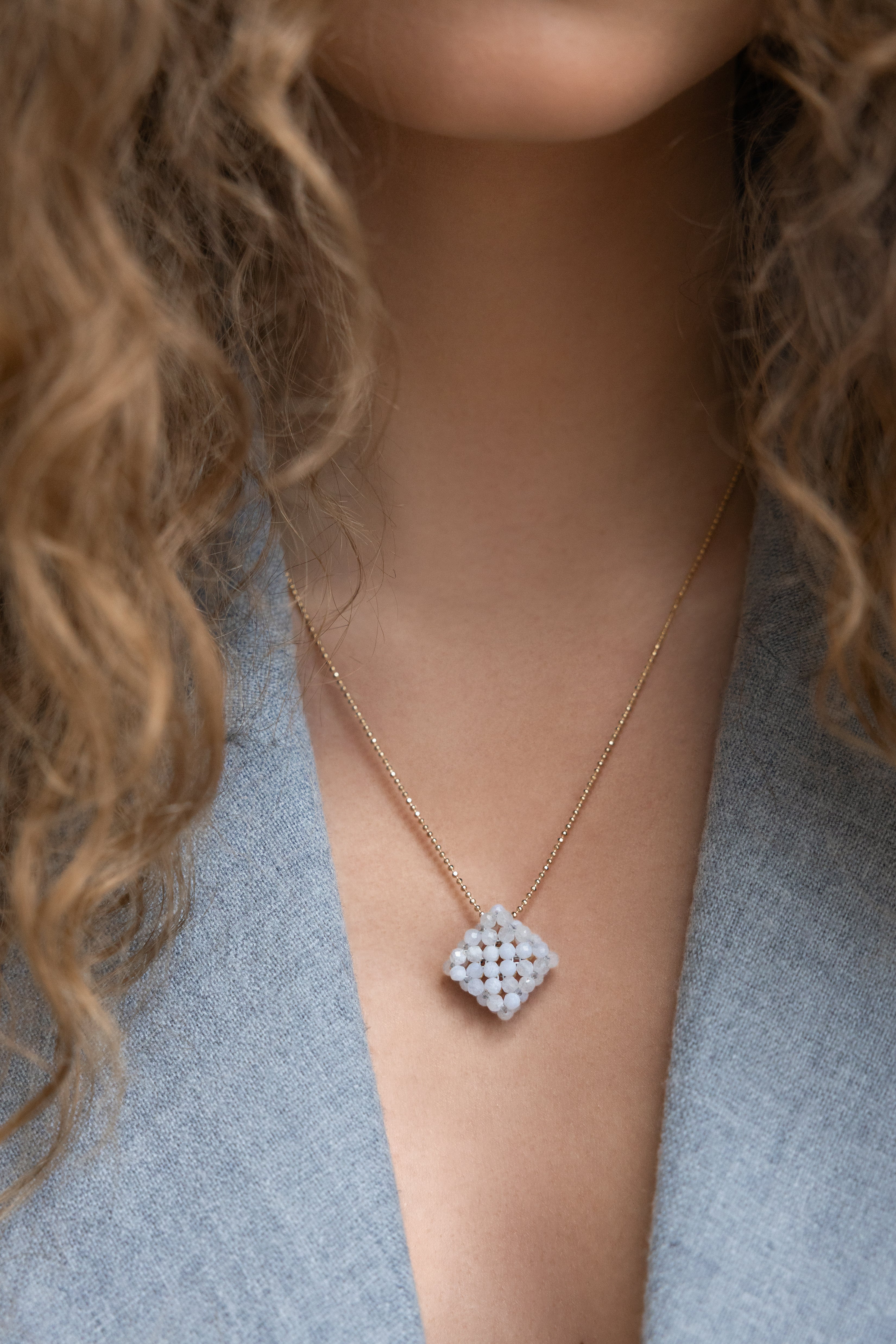 Gold-filled blue lace agate necklace Le Rhombe