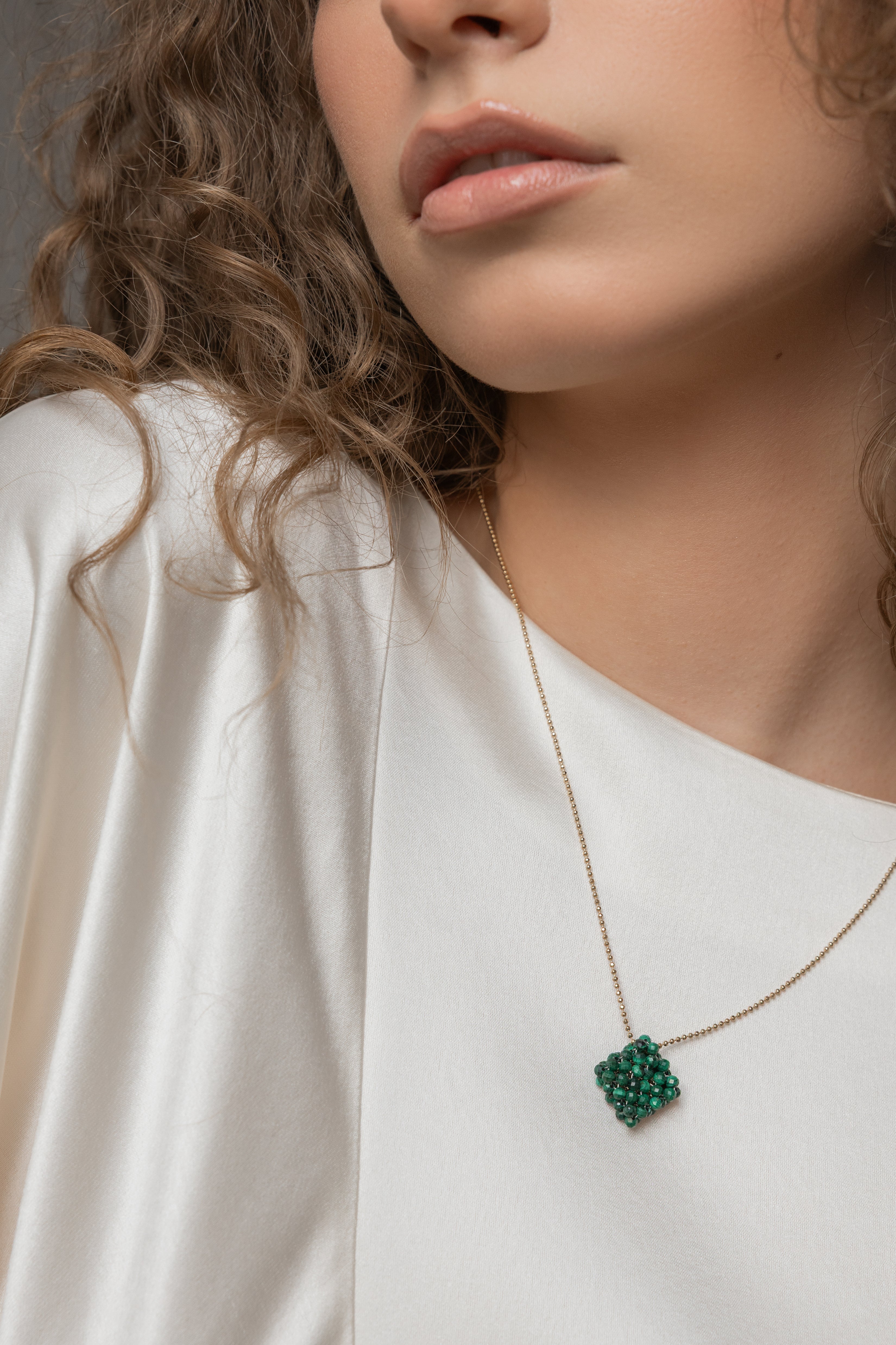Gold-filled malachite necklace Le Rhombe