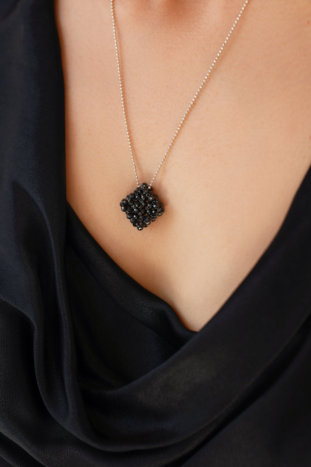 925 sterling silver black spinel necklace Le Rhombe