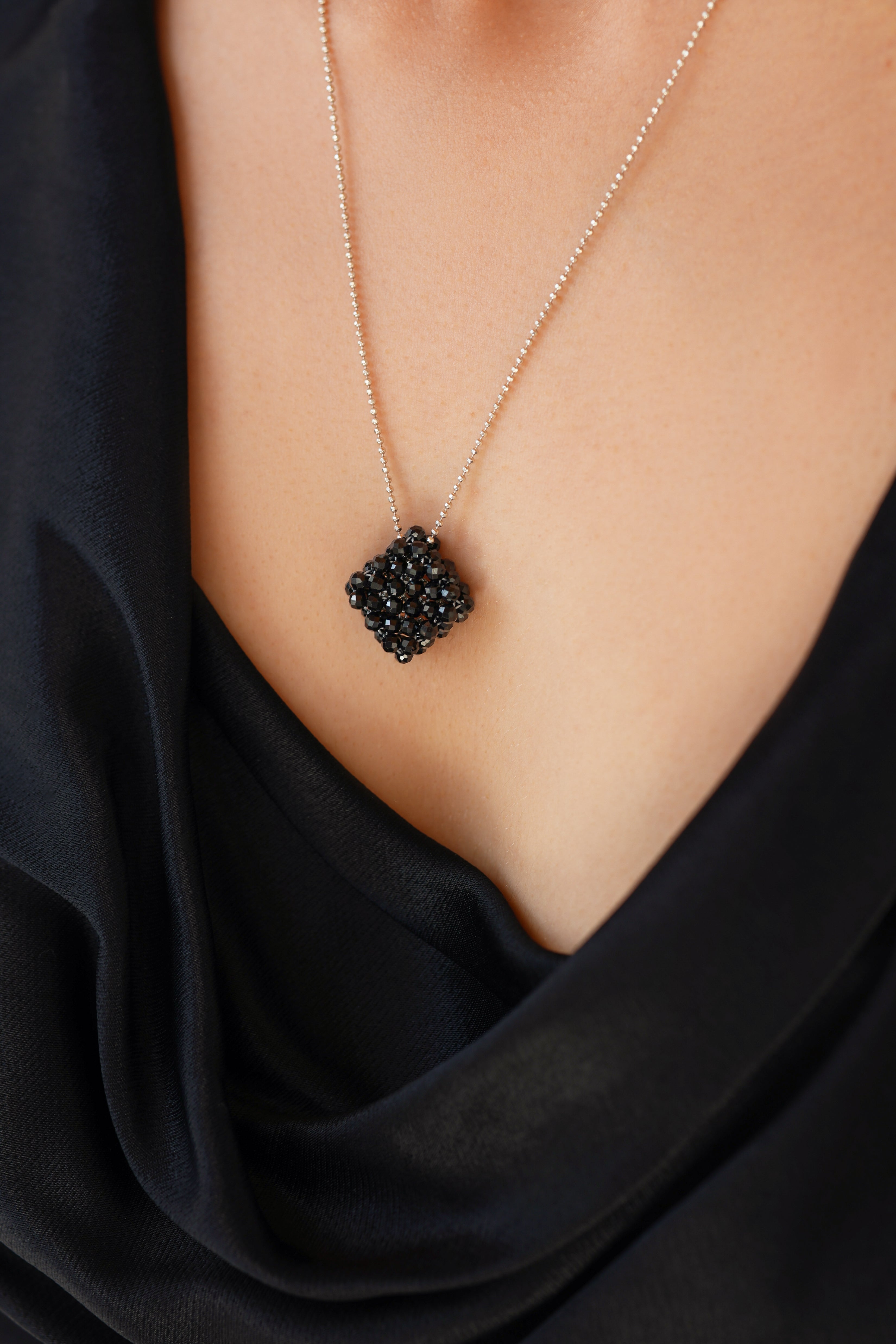 925 sterling silver black spinel necklace Le Rhombe