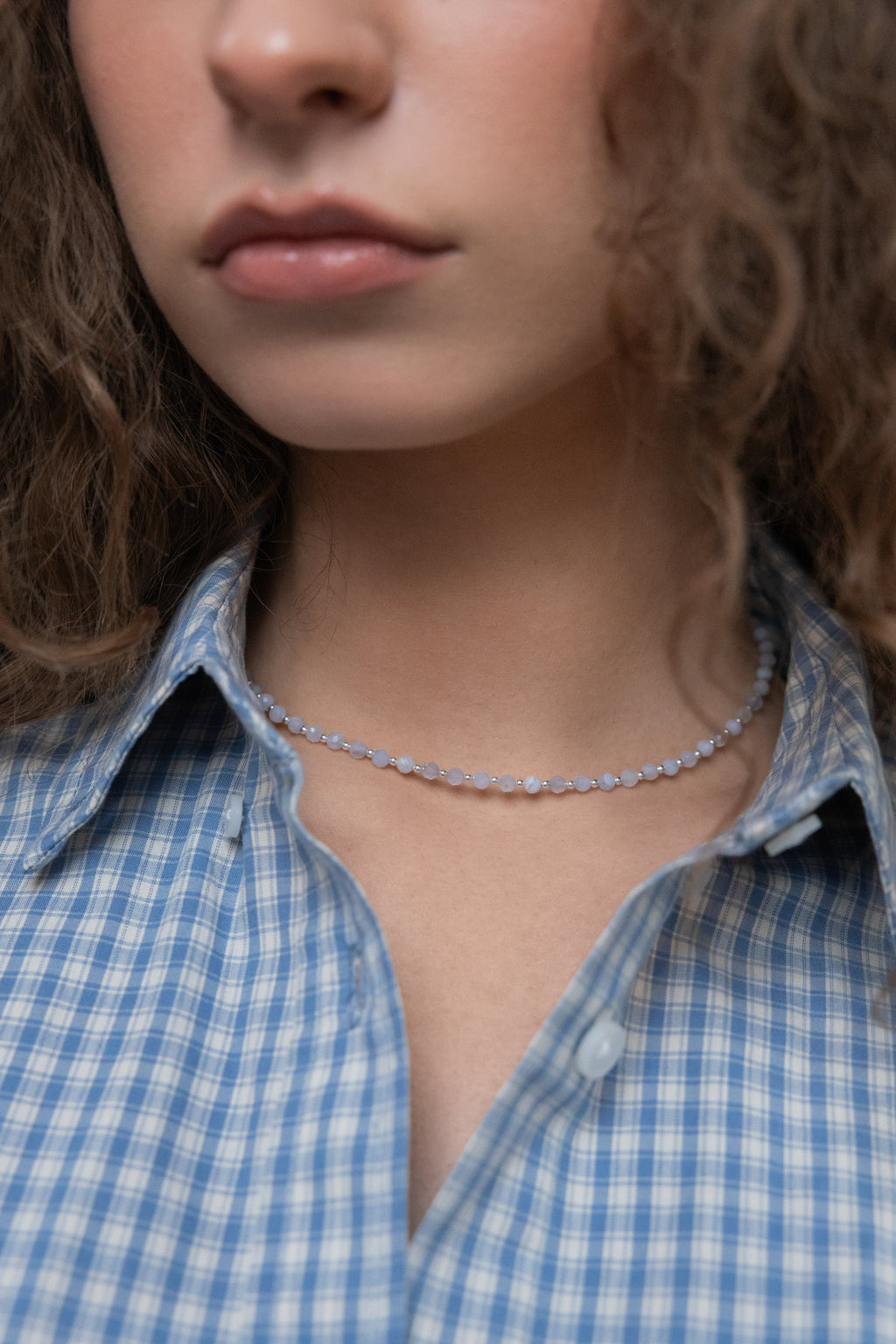 925 sterling silver blue lace agate choker Alternance