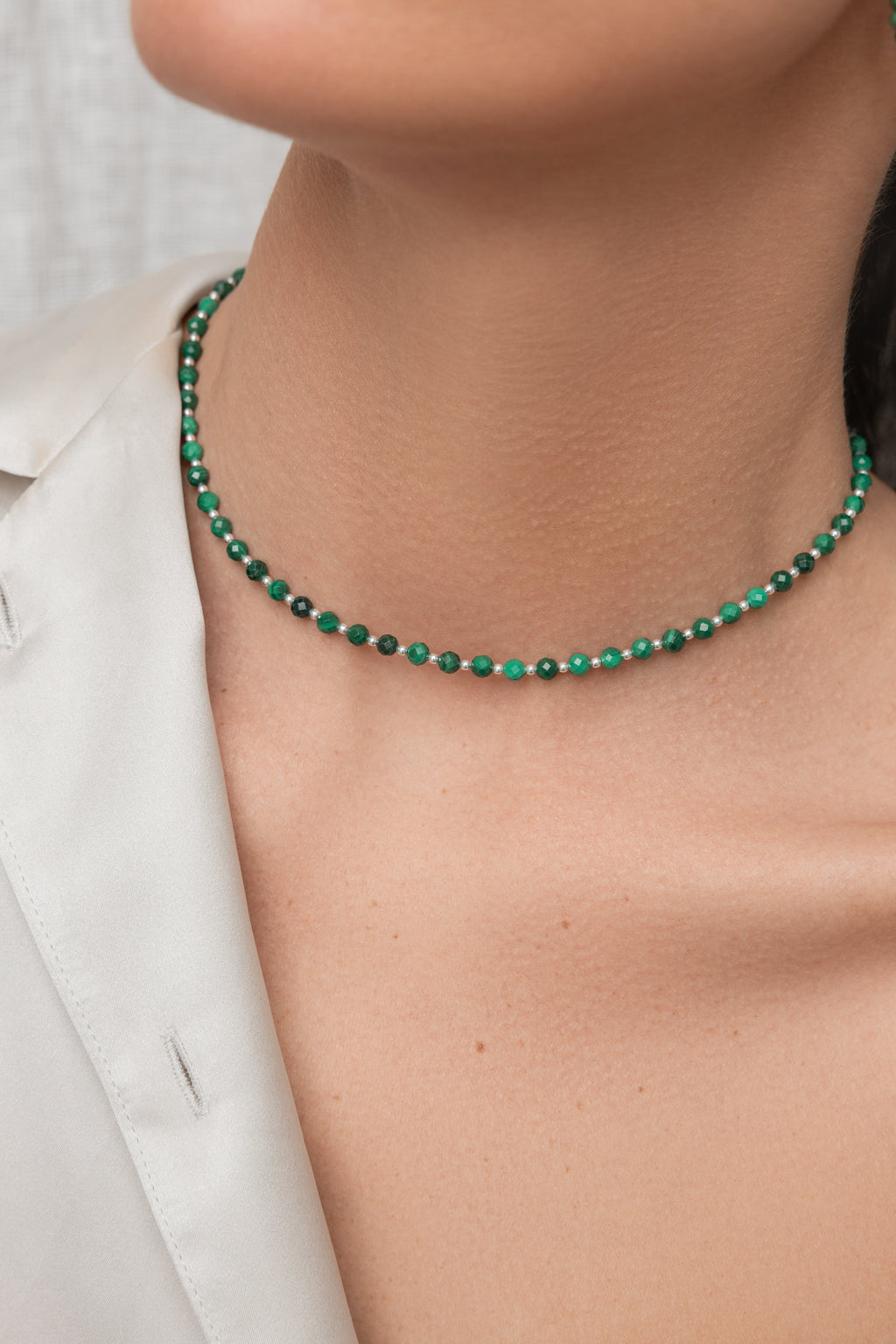 925 sterling silver malachite choker Alternance