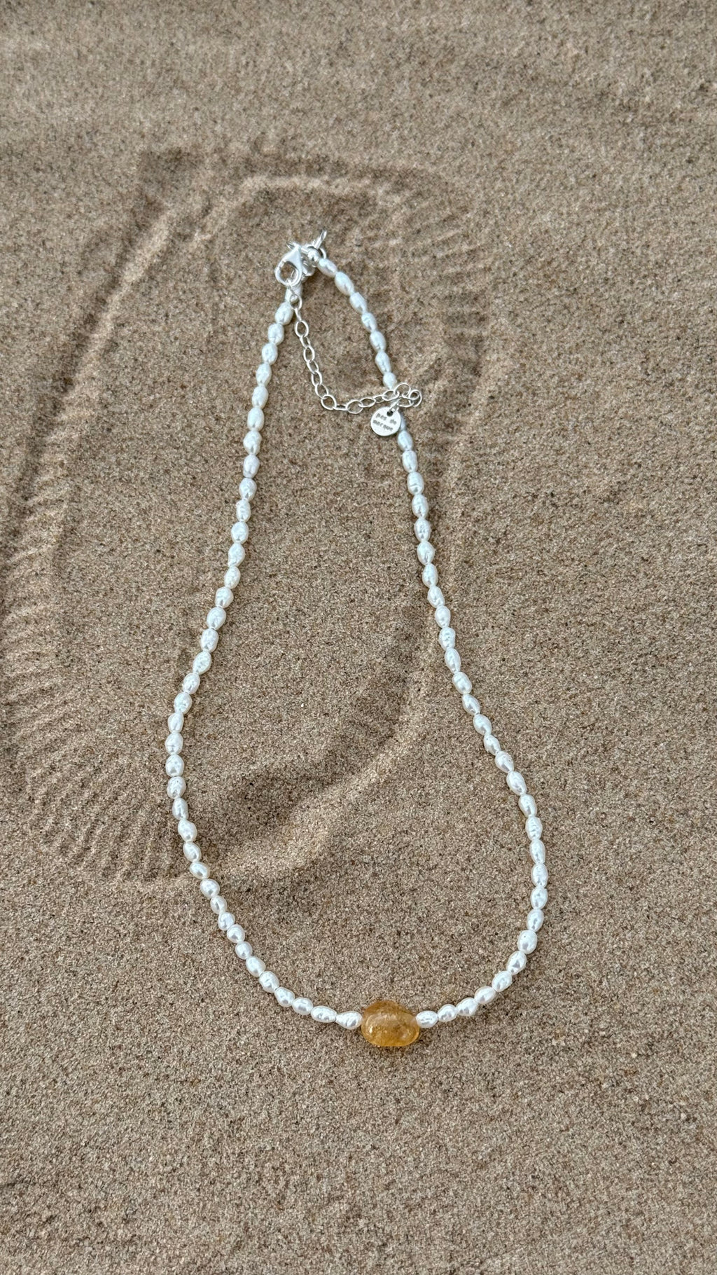 925 sterling silver white freshwater pearl, citrine choker Milieu