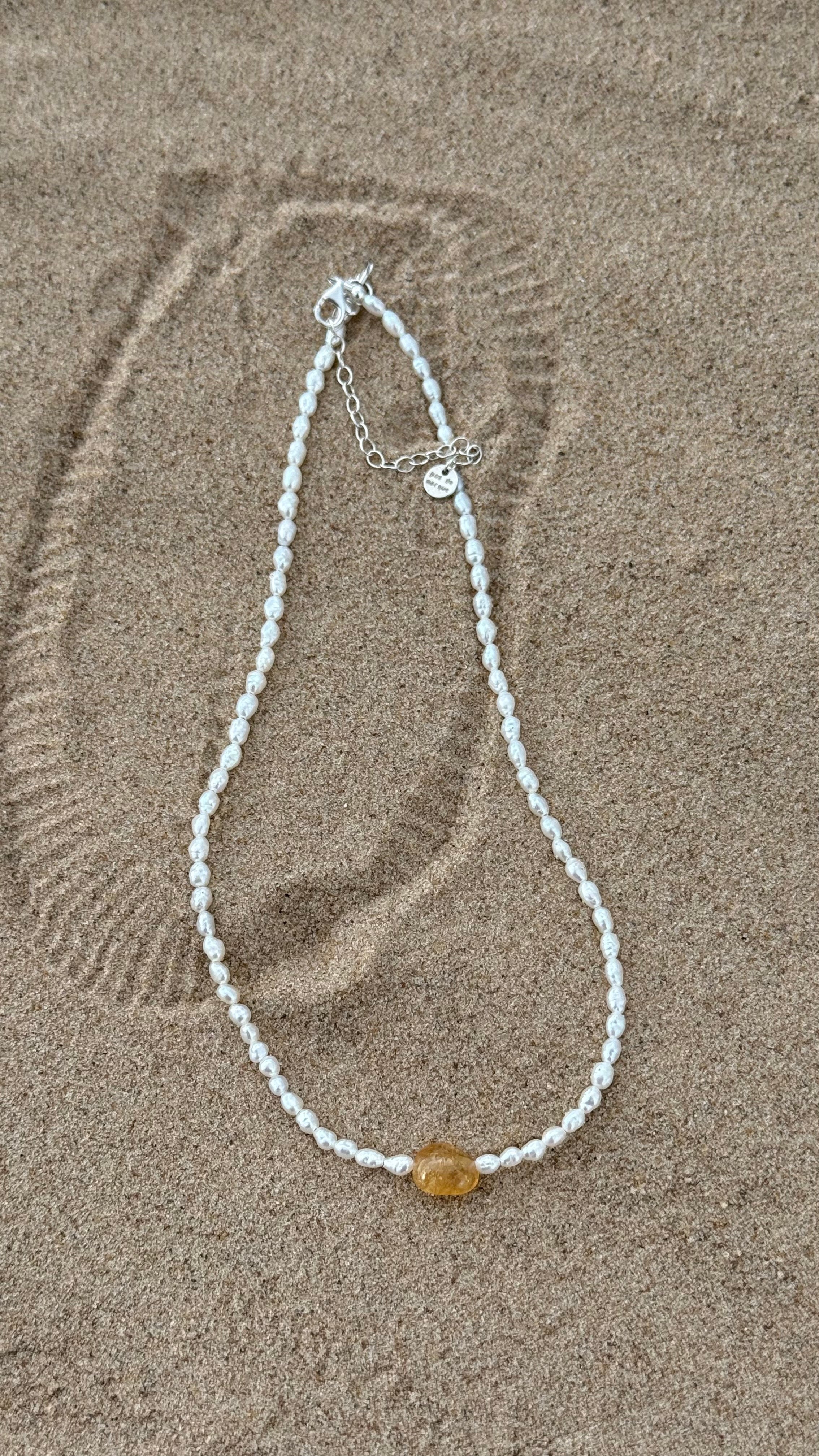 Čokers Milieu - 925 sudrabs, baltās pērles, citrīns