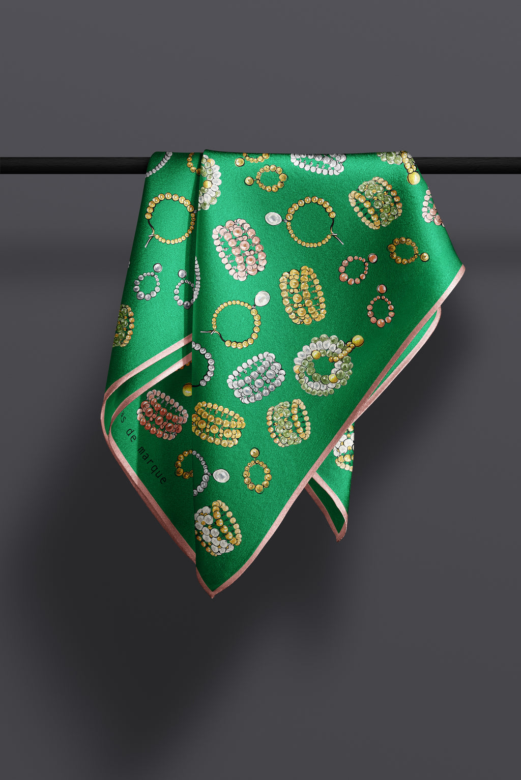 Green square silk scarf Trésor - medium