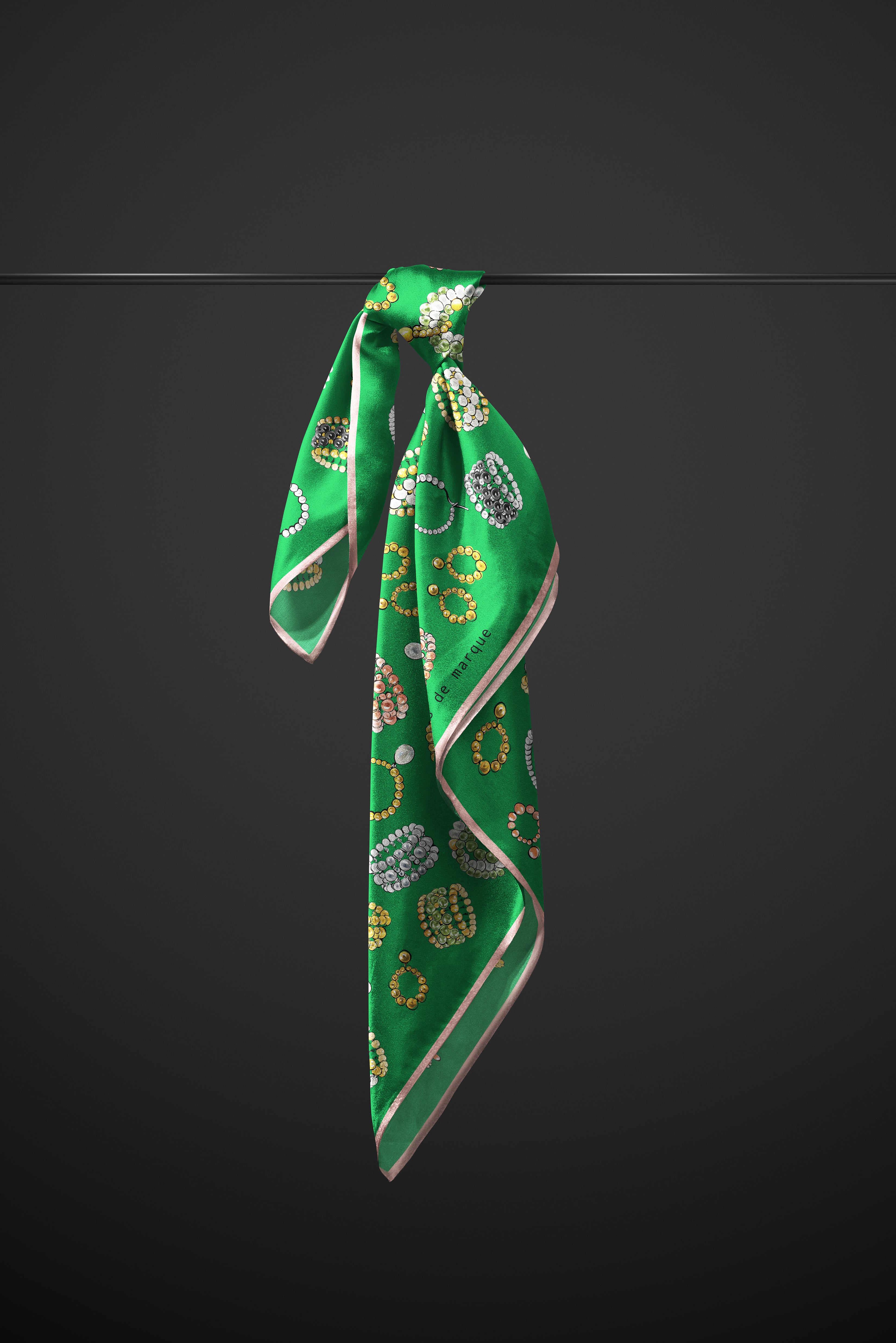 Green square silk Scarf Trésor - small