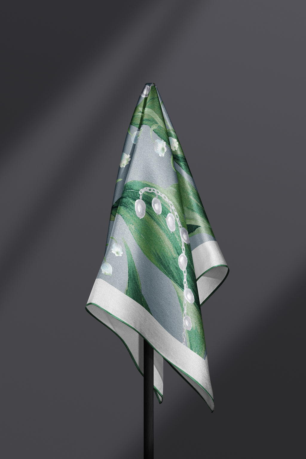 Grey square silk scarf Muguet - small