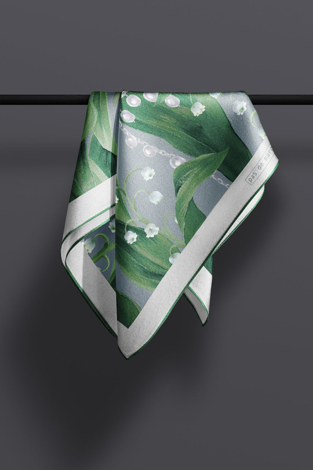 Grey square silk scarf Muguet - small