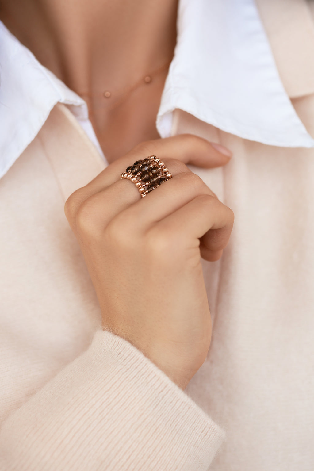 Rose gold-filled smoky quartz ring La Bague