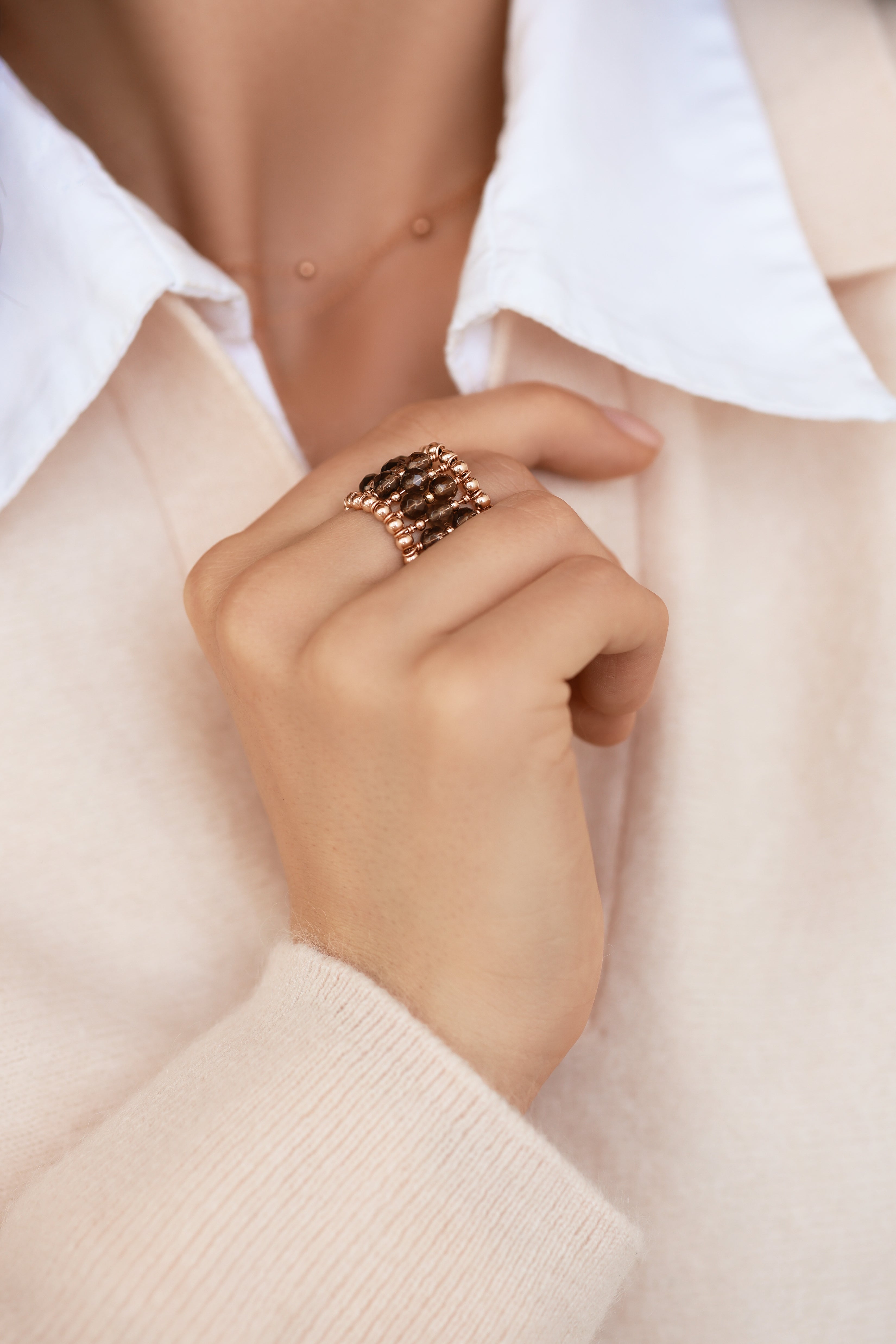 Rose gold-filled smoky quartz ring La Bague
