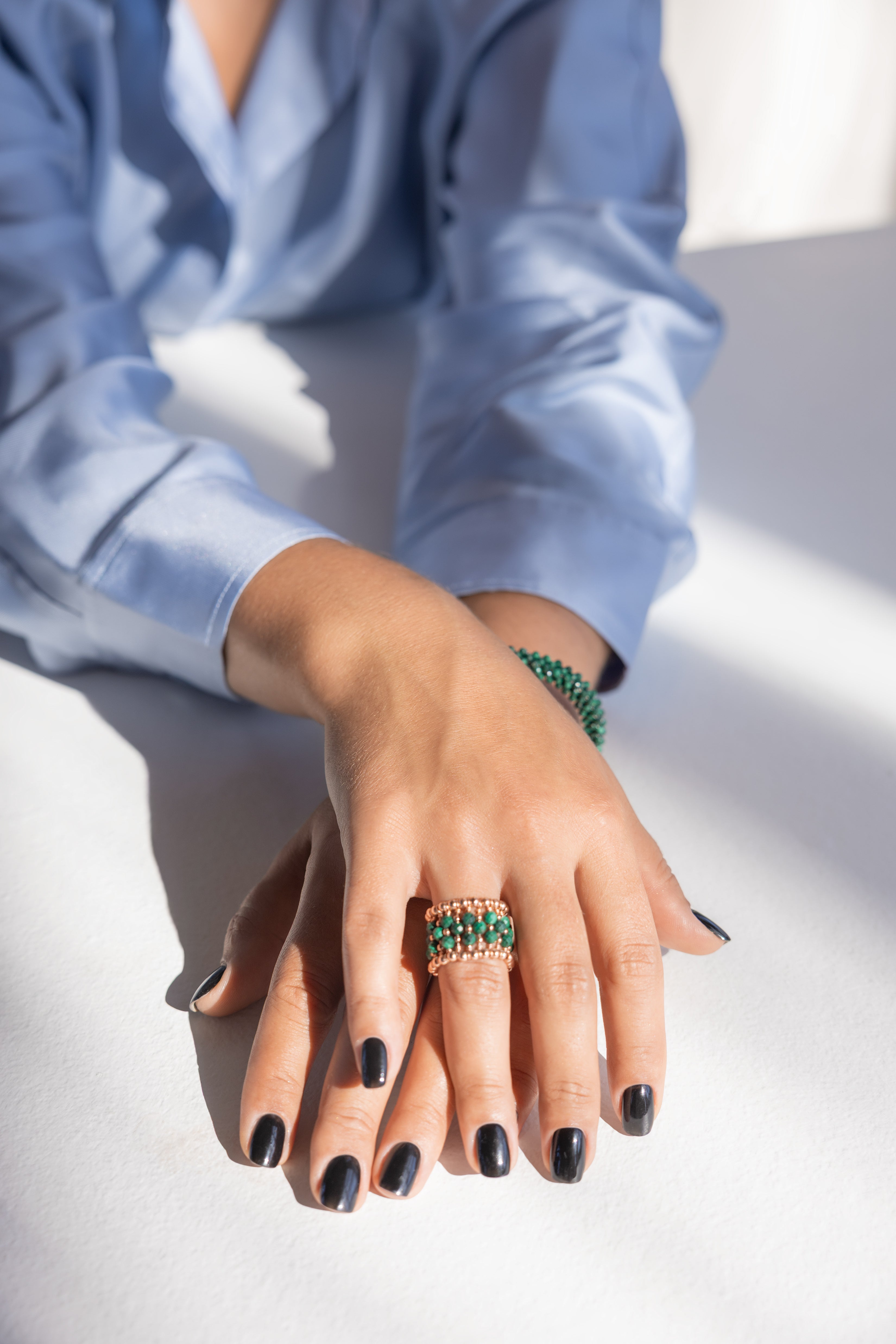 Rose gold-filled malachite ring La Bague