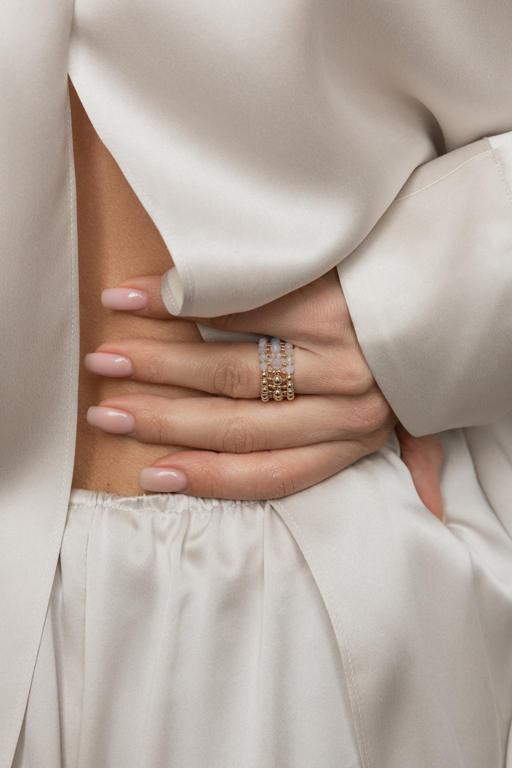 Gold-filled blue lace agate ring La Bague Duo