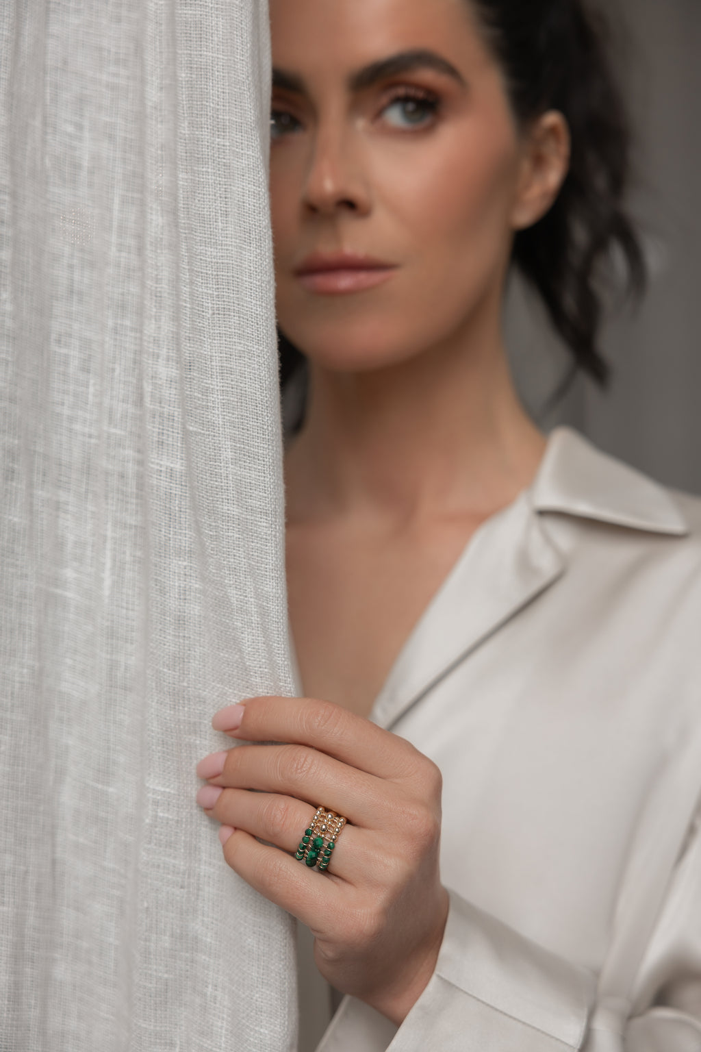 Gold-filled malachite ring La Bague Duo