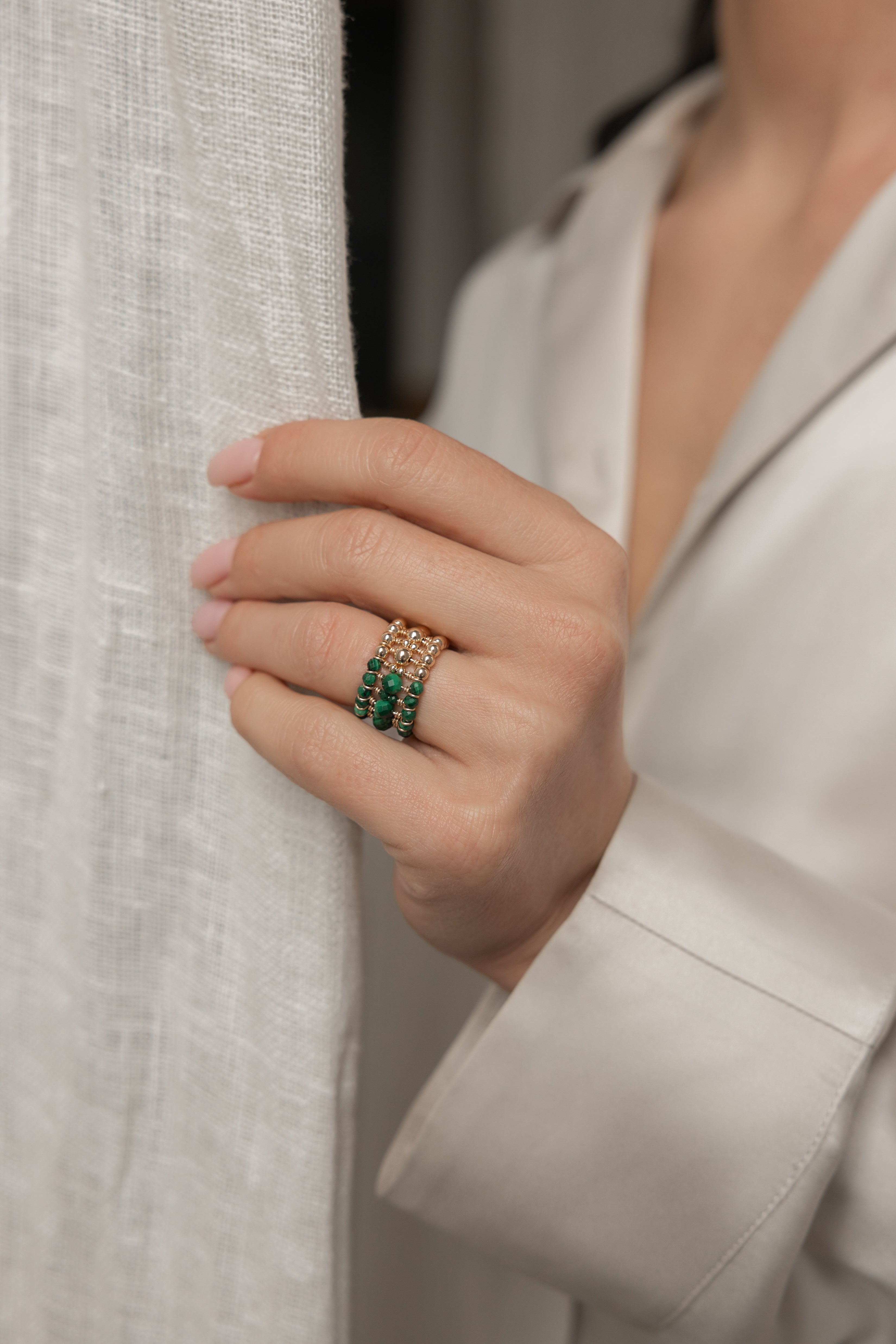 Gold-filled malachite ring La Bague Duo
