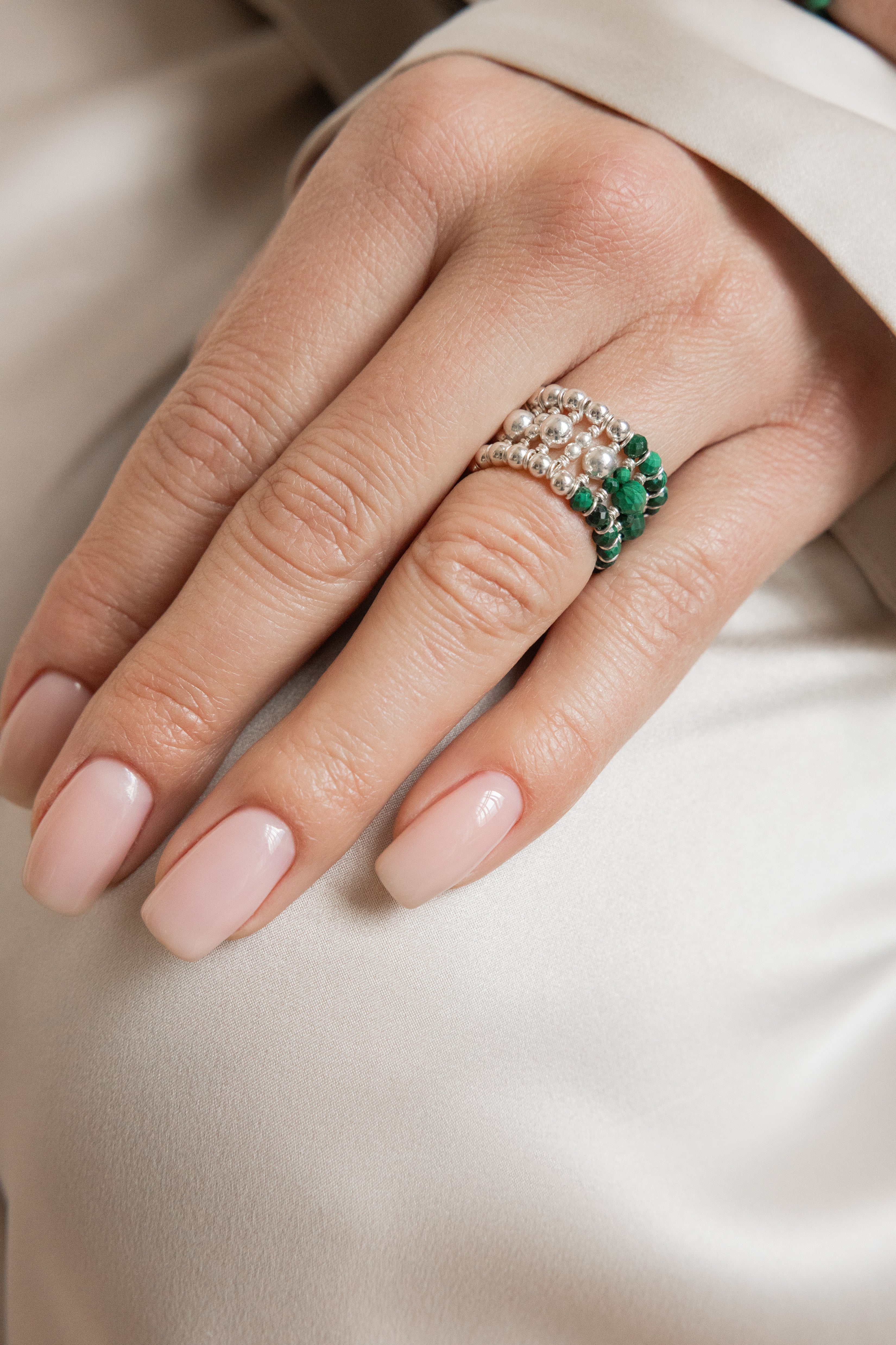925 sterling silver malachite ring La Bague Duo