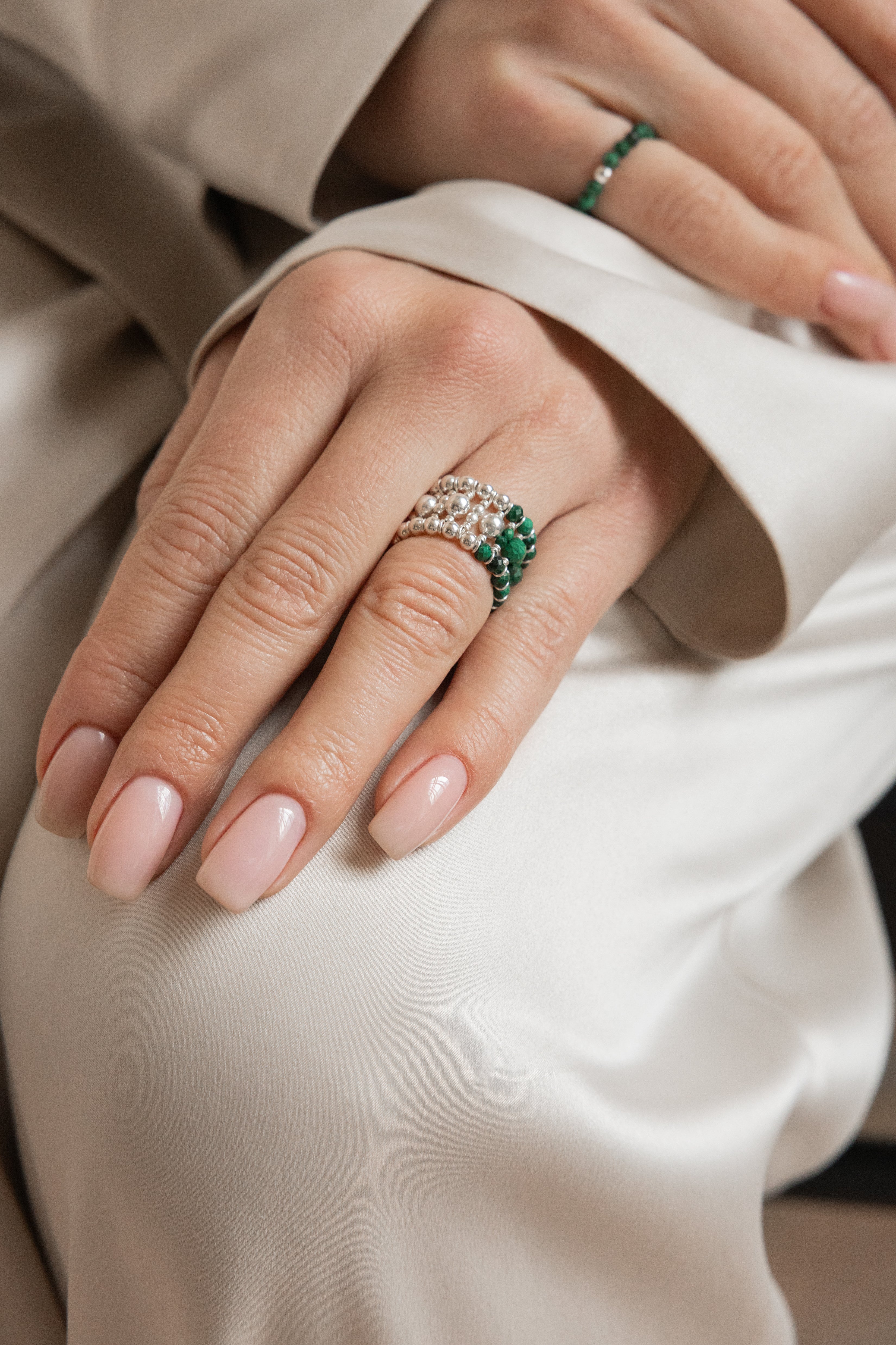 925 sterling silver malachite ring La Bague Duo