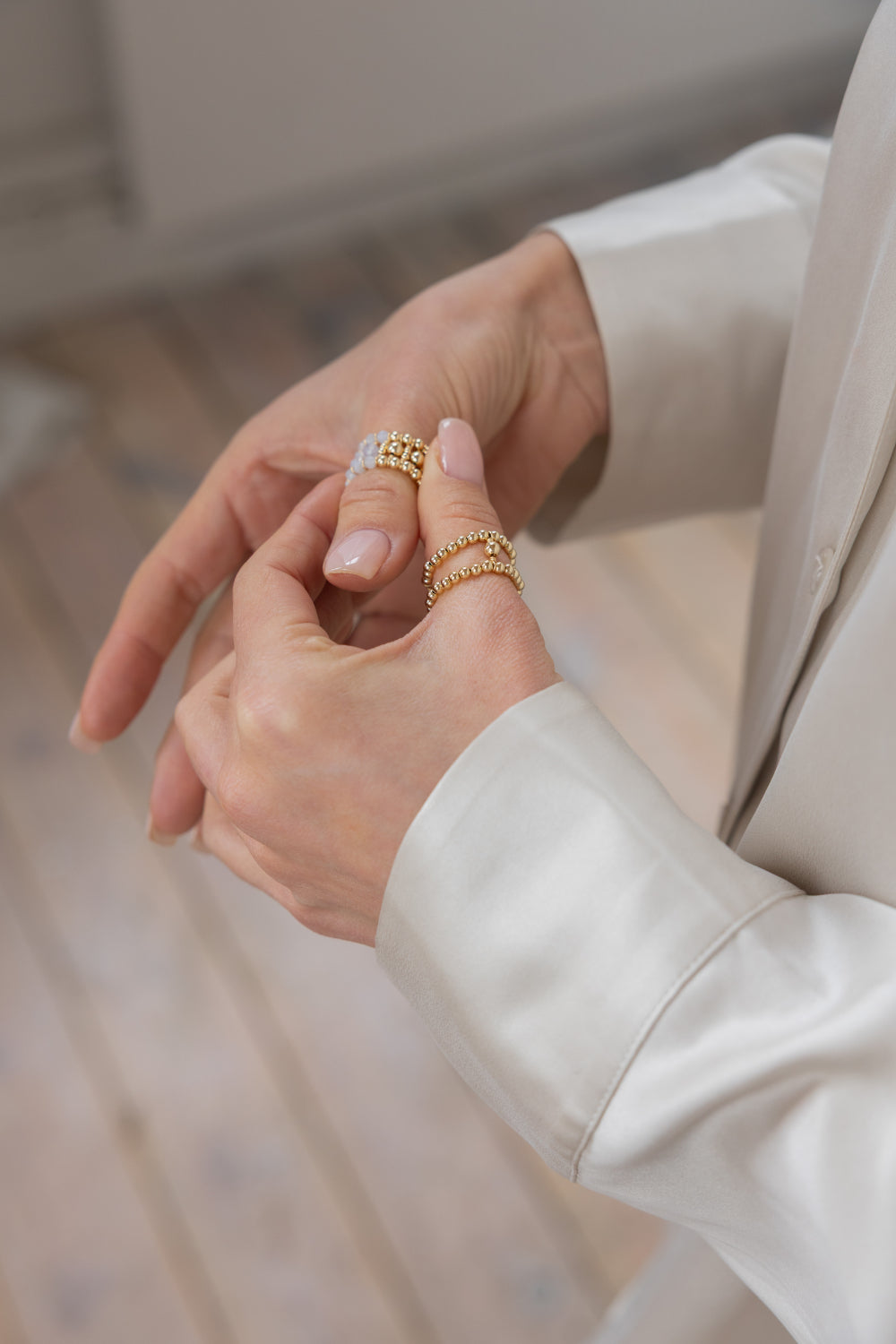 Gold-filled blue lace agate ring La Bague Duo