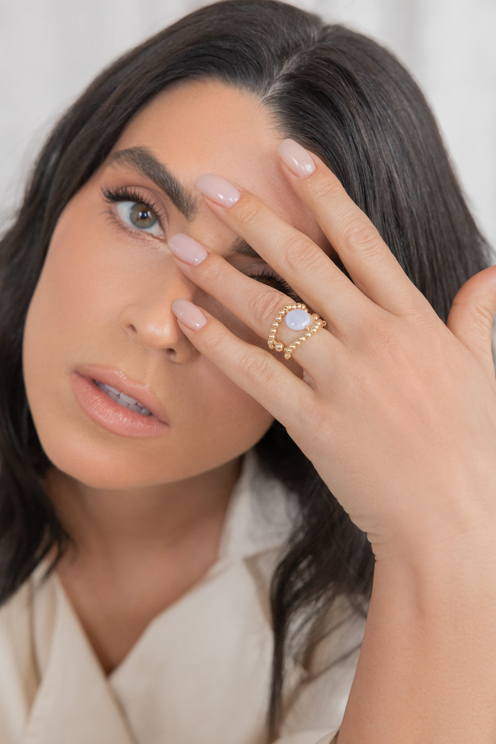 Gold-filled blue lace agate ring Pierre H