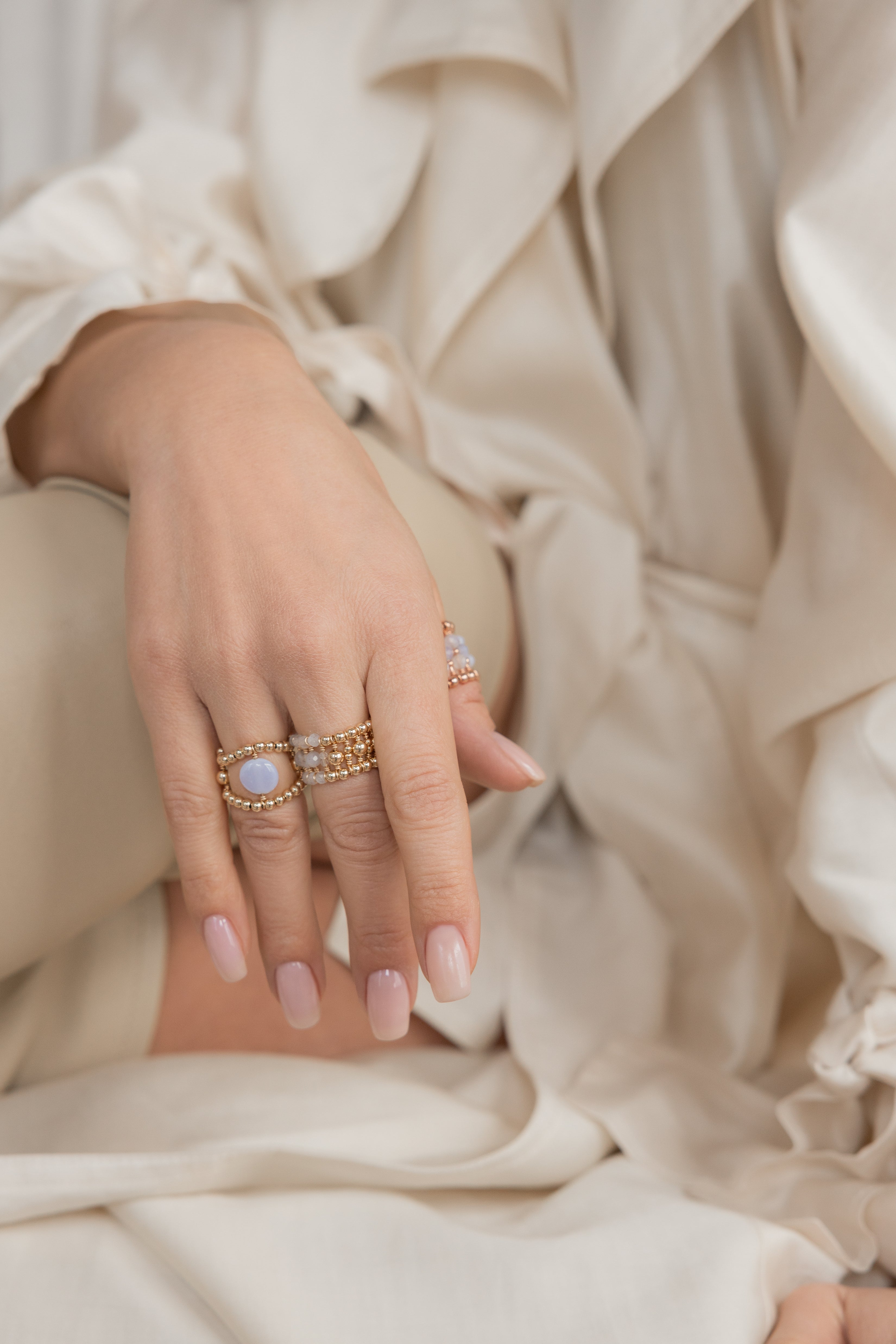 Gold-filled blue lace agate ring La Bague Duo