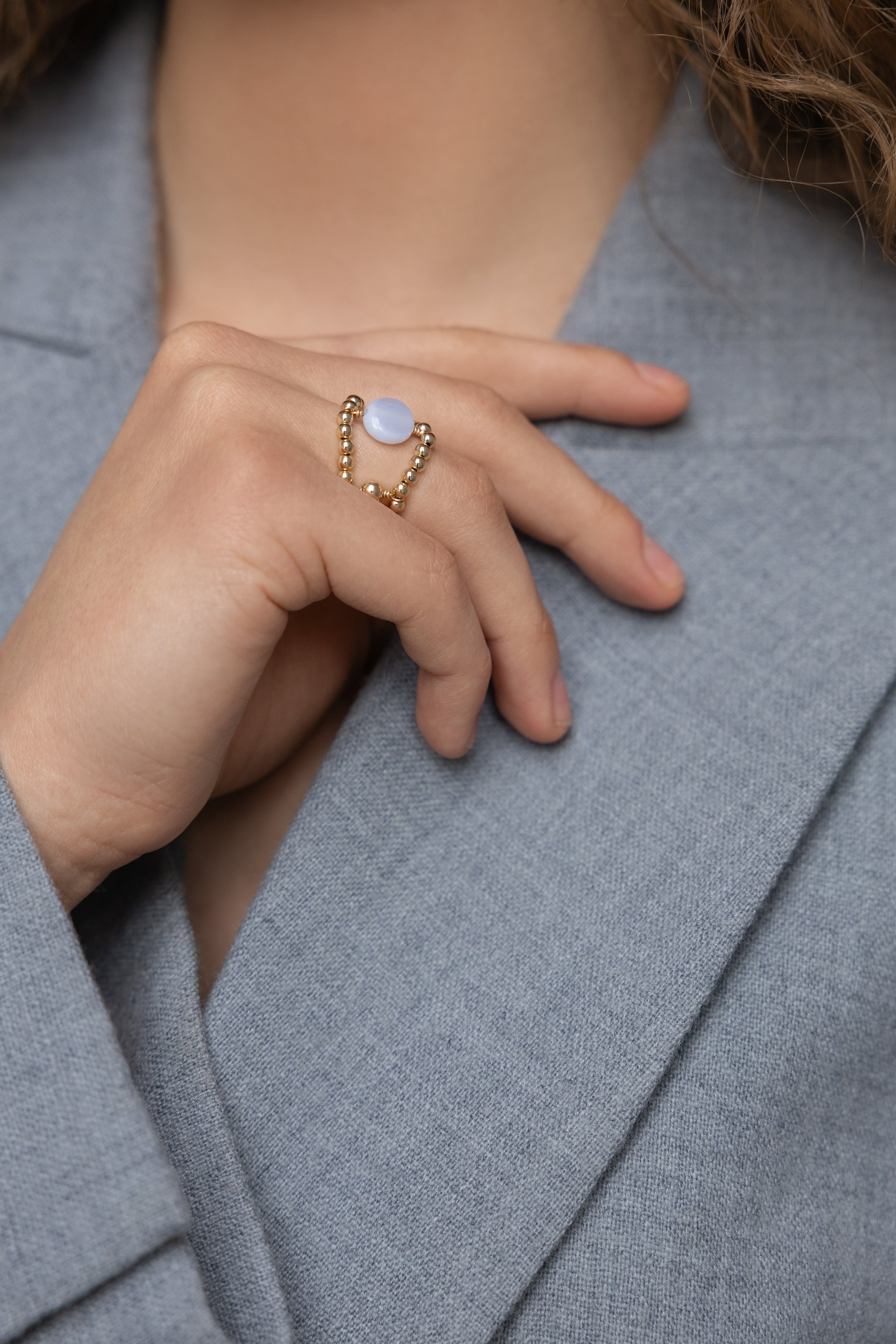 Gold-filled blue lace agate ring Pierre H