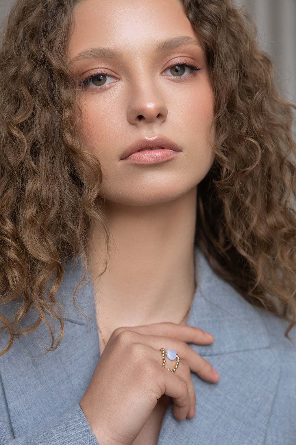 Gold-filled blue lace agate ring Pierre H