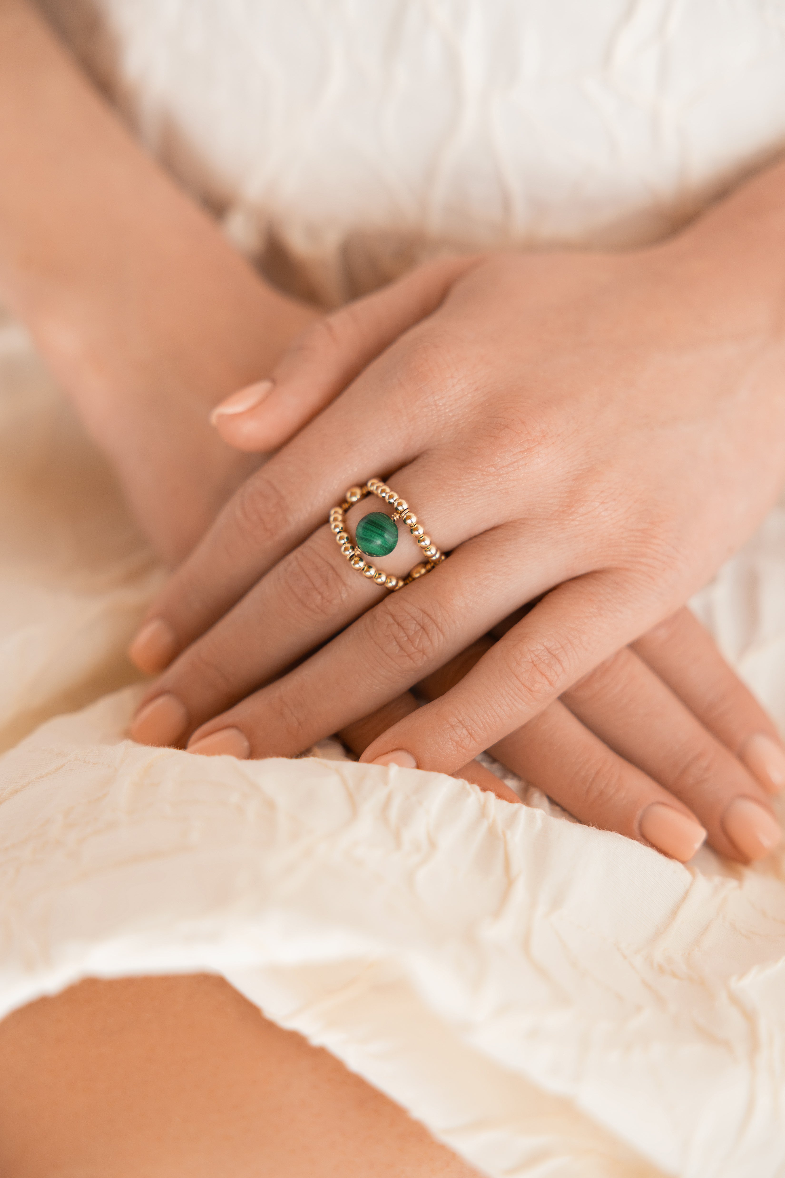 Gold-filled malachite ring Pierre H