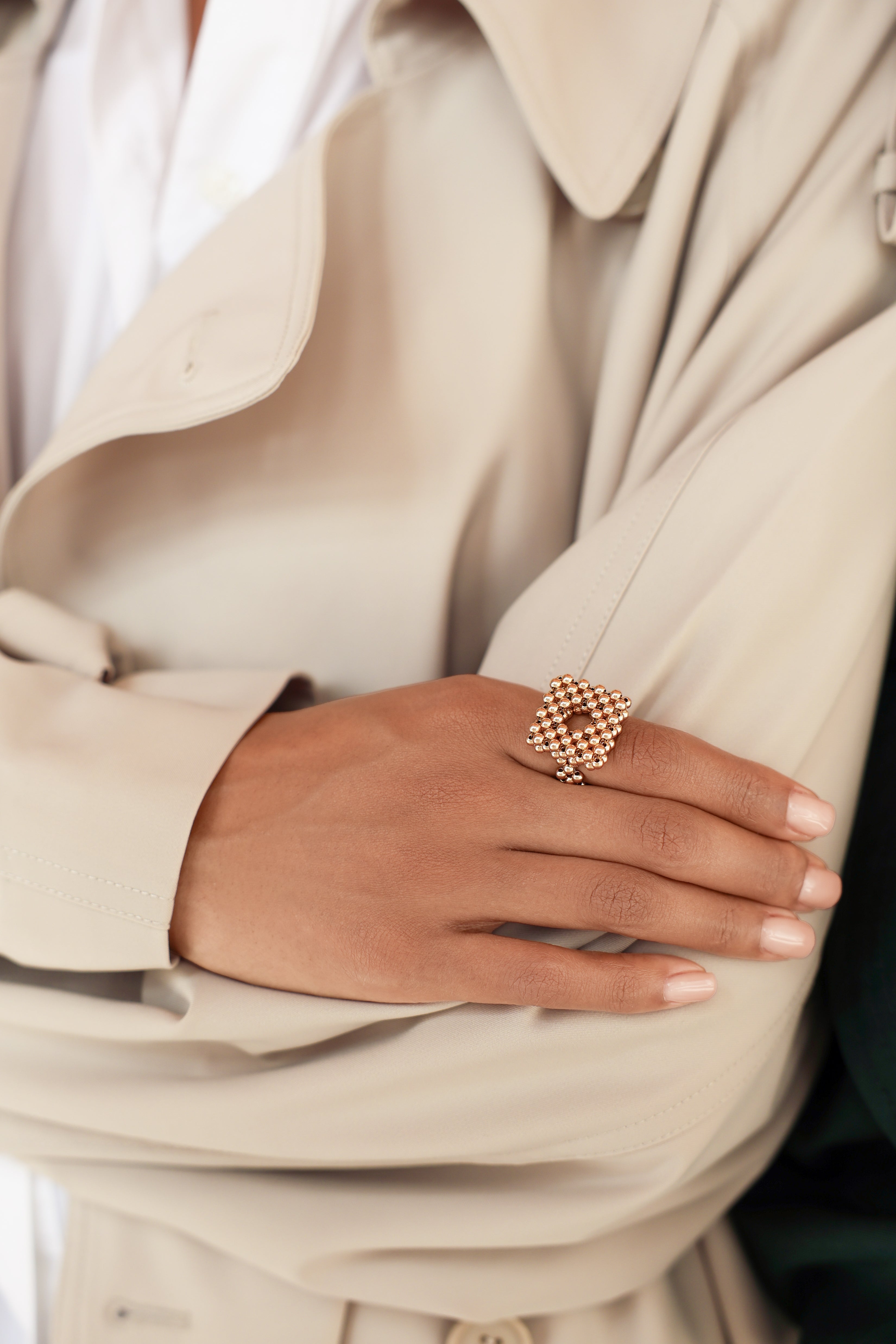 Gredzens Carré - rozā apzeltījums gold-filled