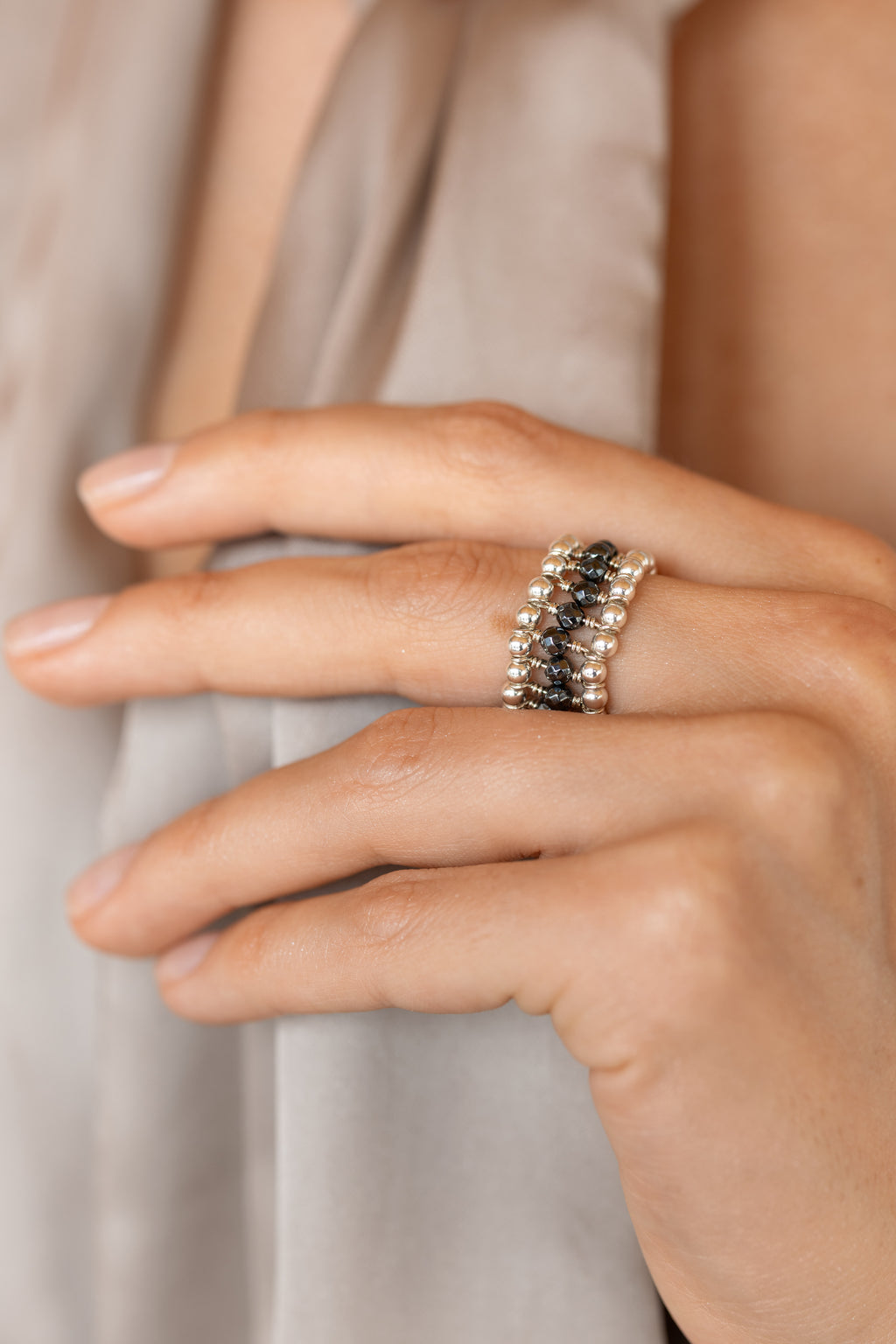925 sterling silver hematite ring La Bague Nano