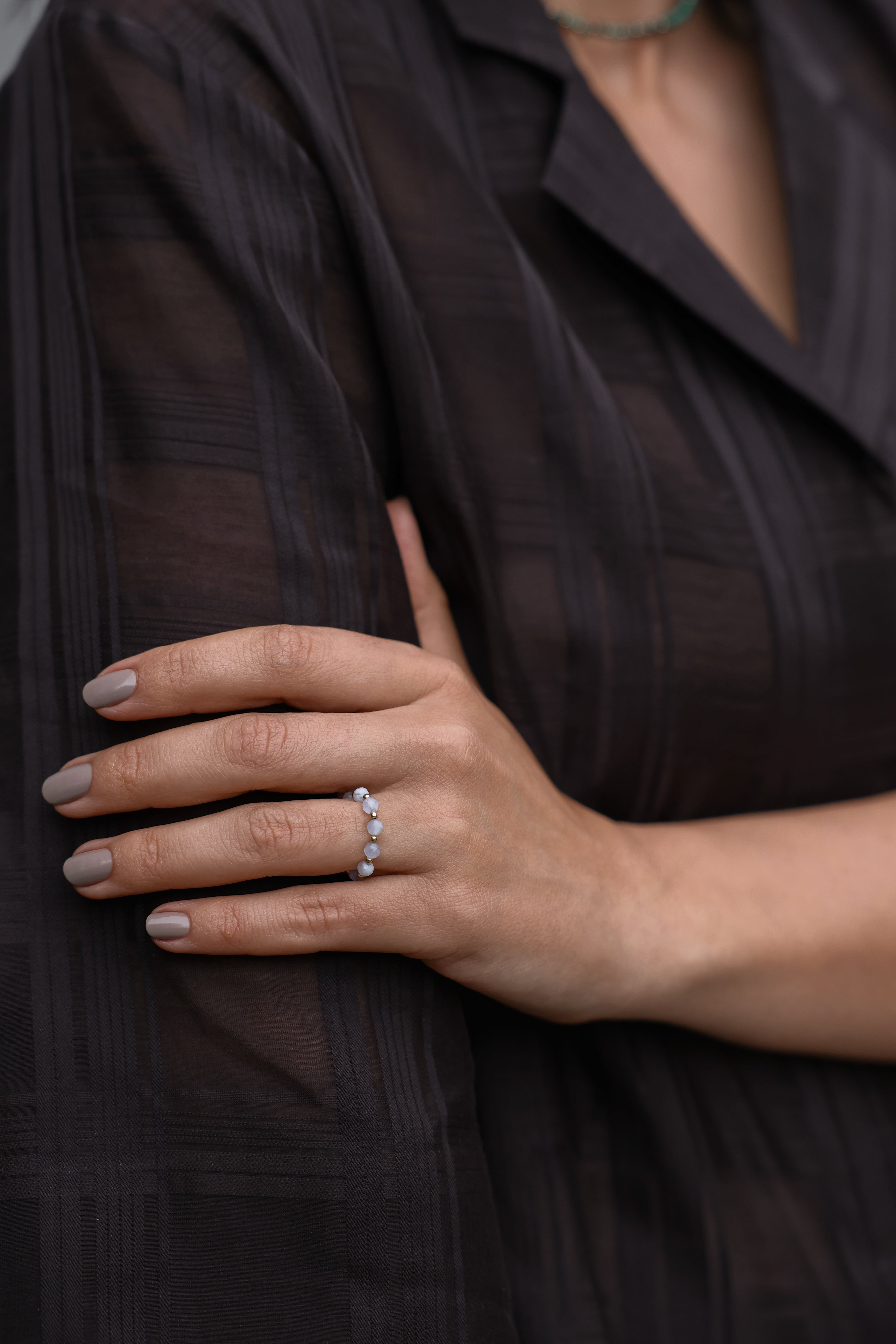Gold-filled blue lace agate ring Alternance