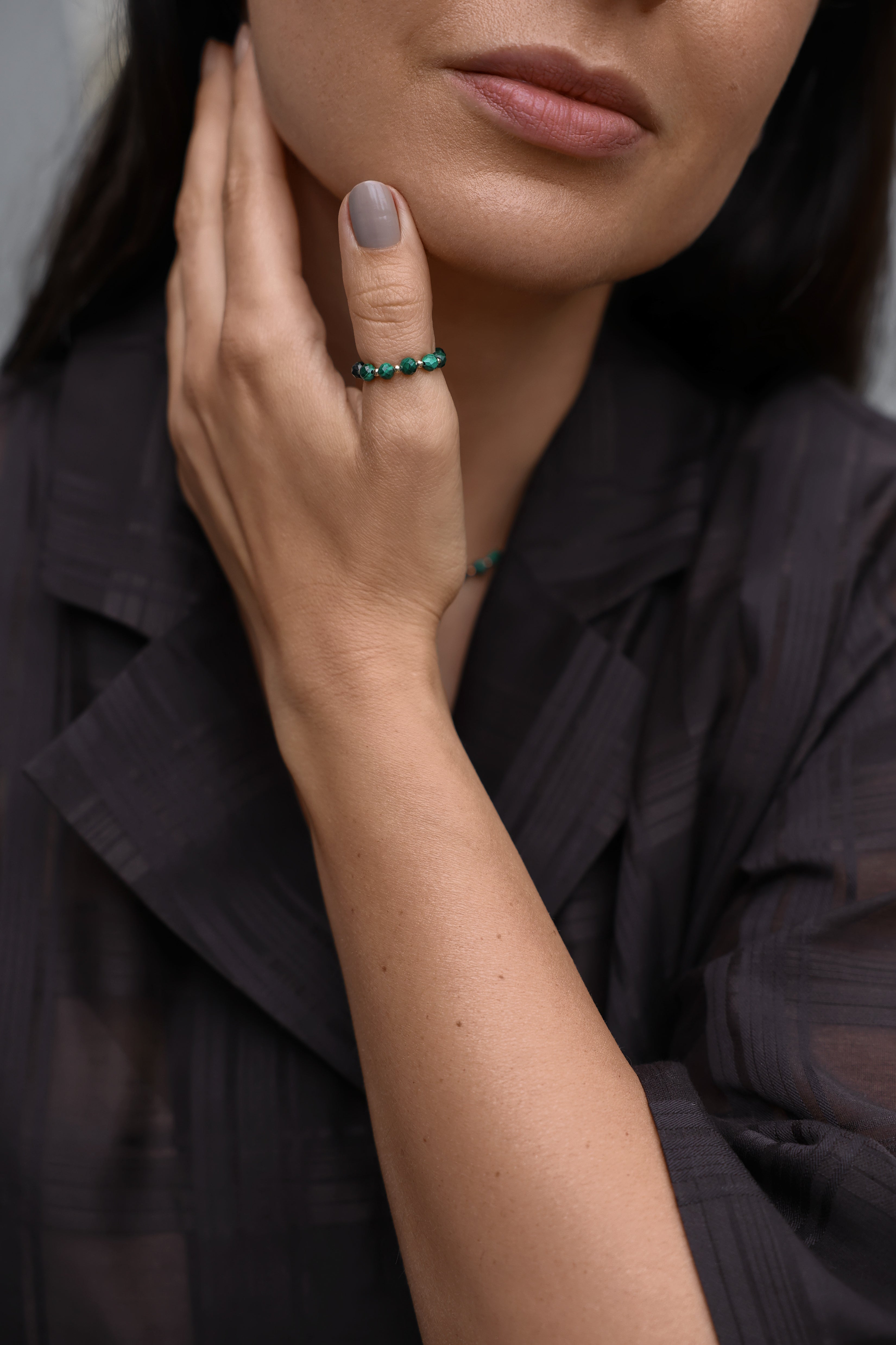 Gold-filled malachite ring Alternance