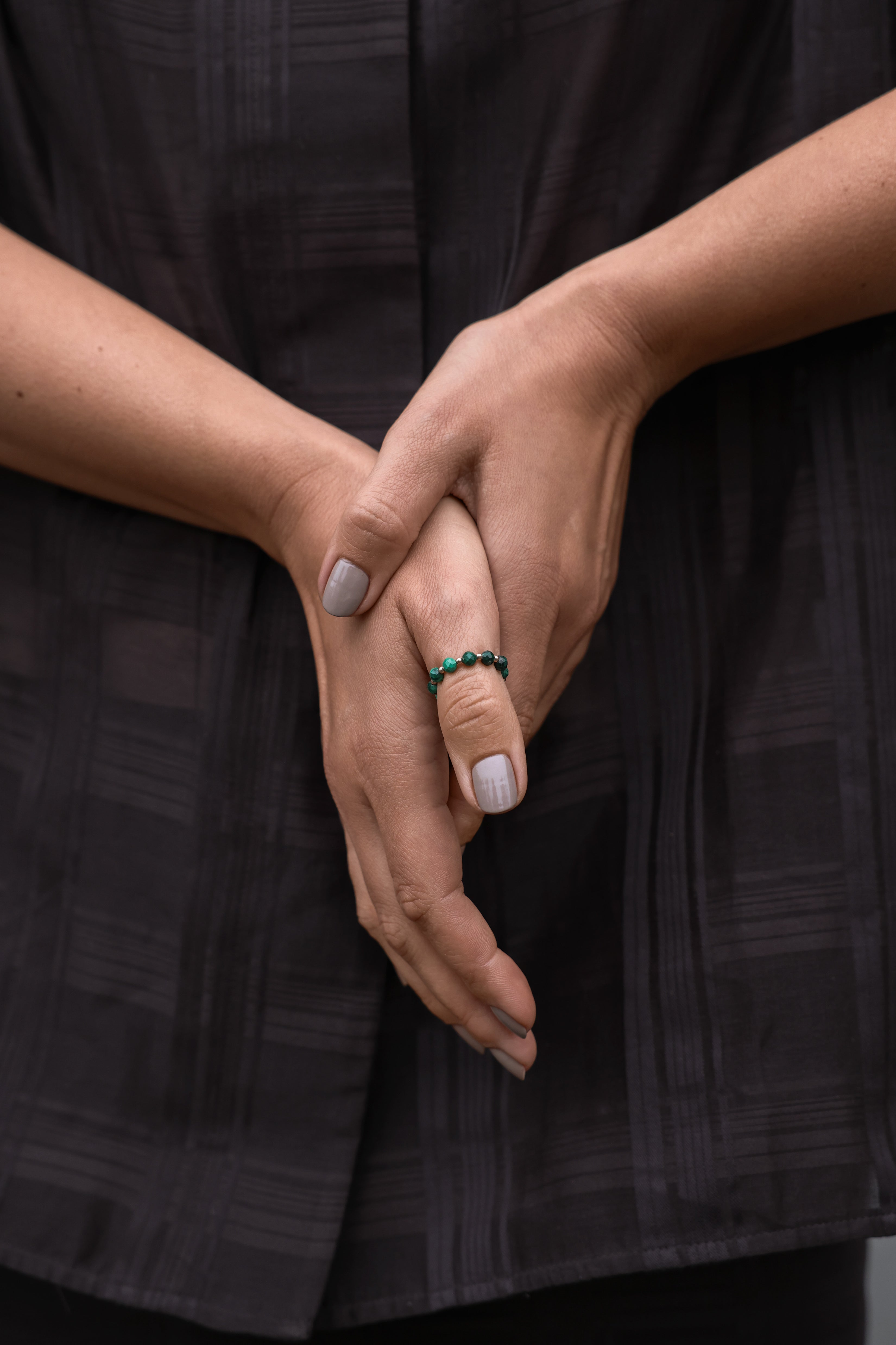 Rose gold-filled malachite ring Alternance