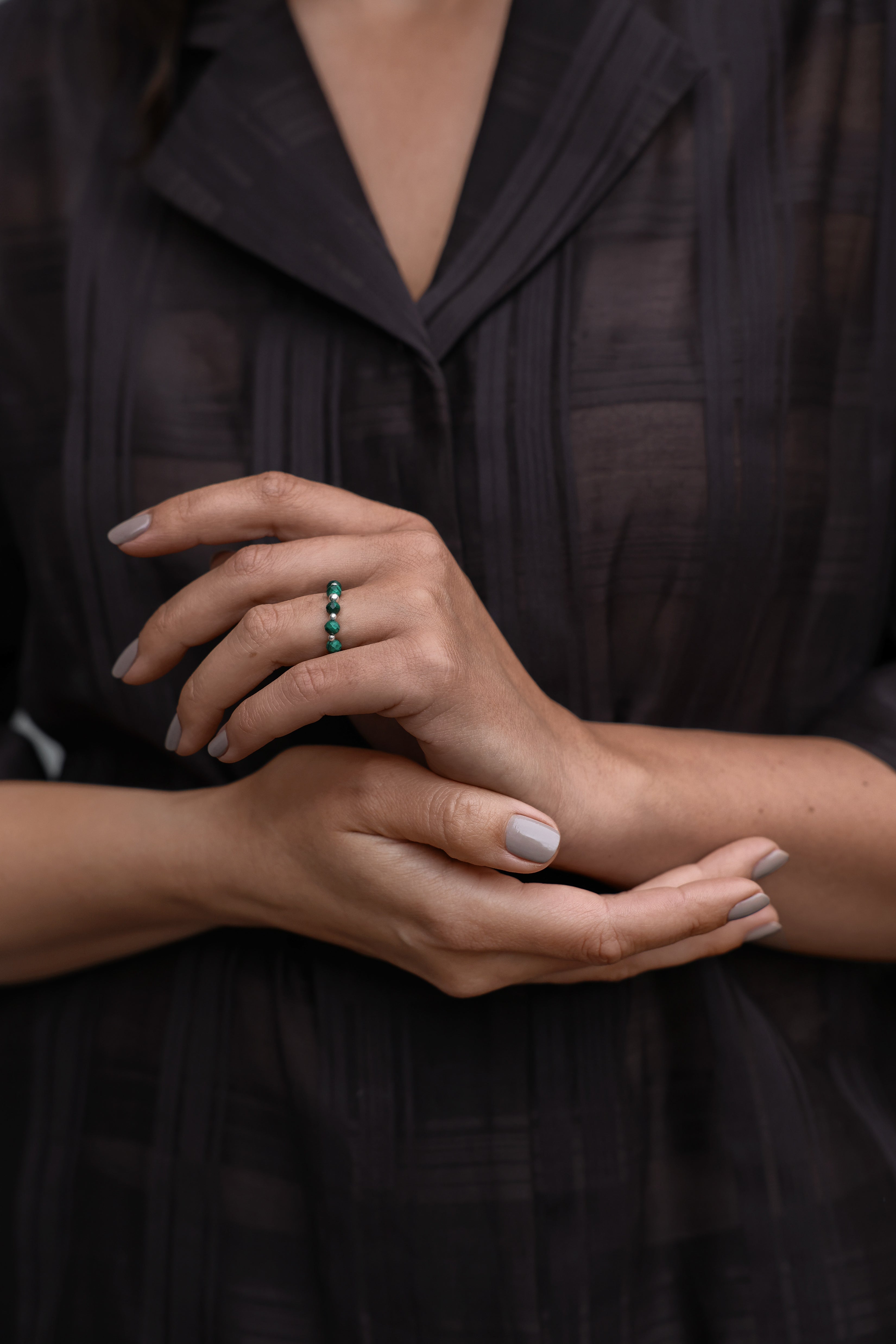 925 sterling silver malachite ring Alternance