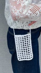 White raffia phone bag Le Portable