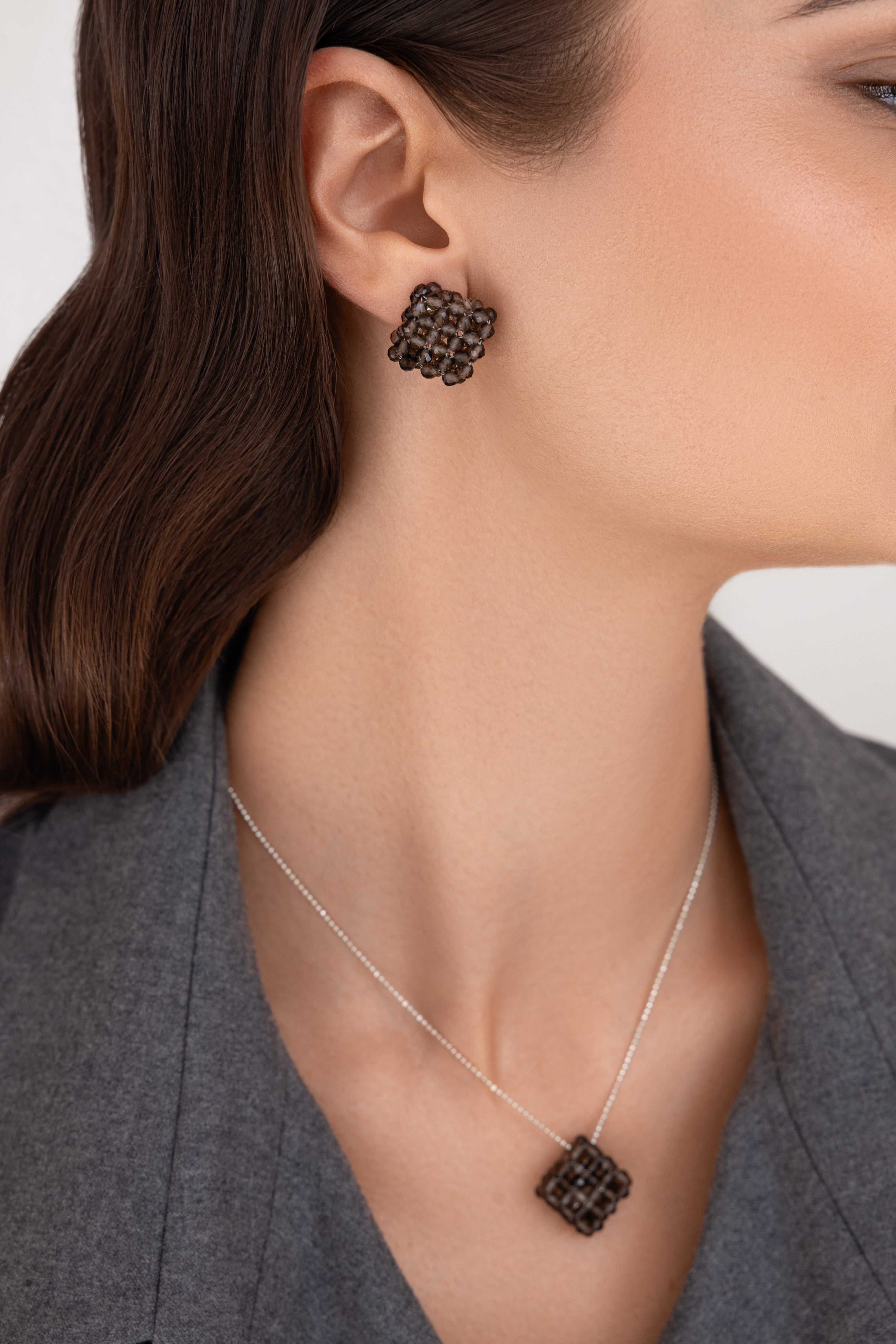 925 sterling silver smoky quartz earrings Le Rhombe