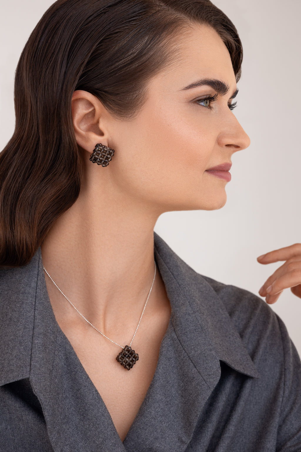 925 sterling silver smoky quartz necklace Le Rhombe